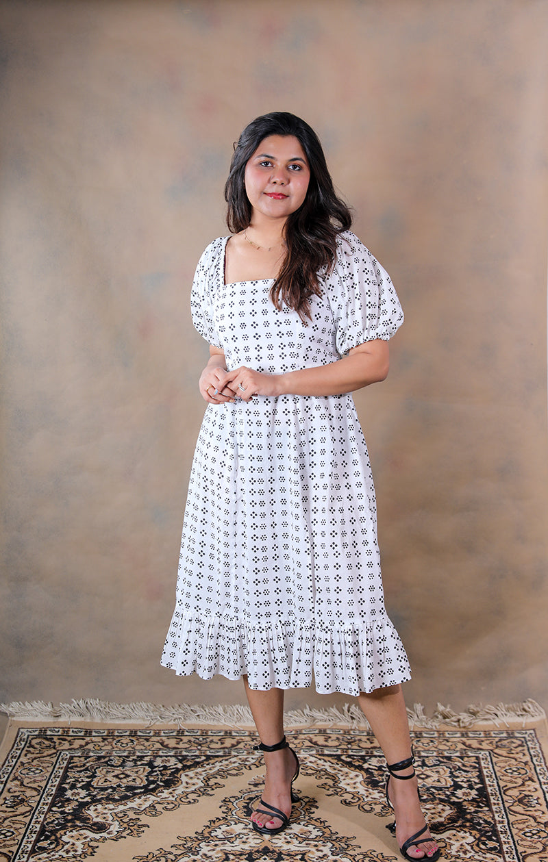 Polka patakha pure cotton block printed midi dress