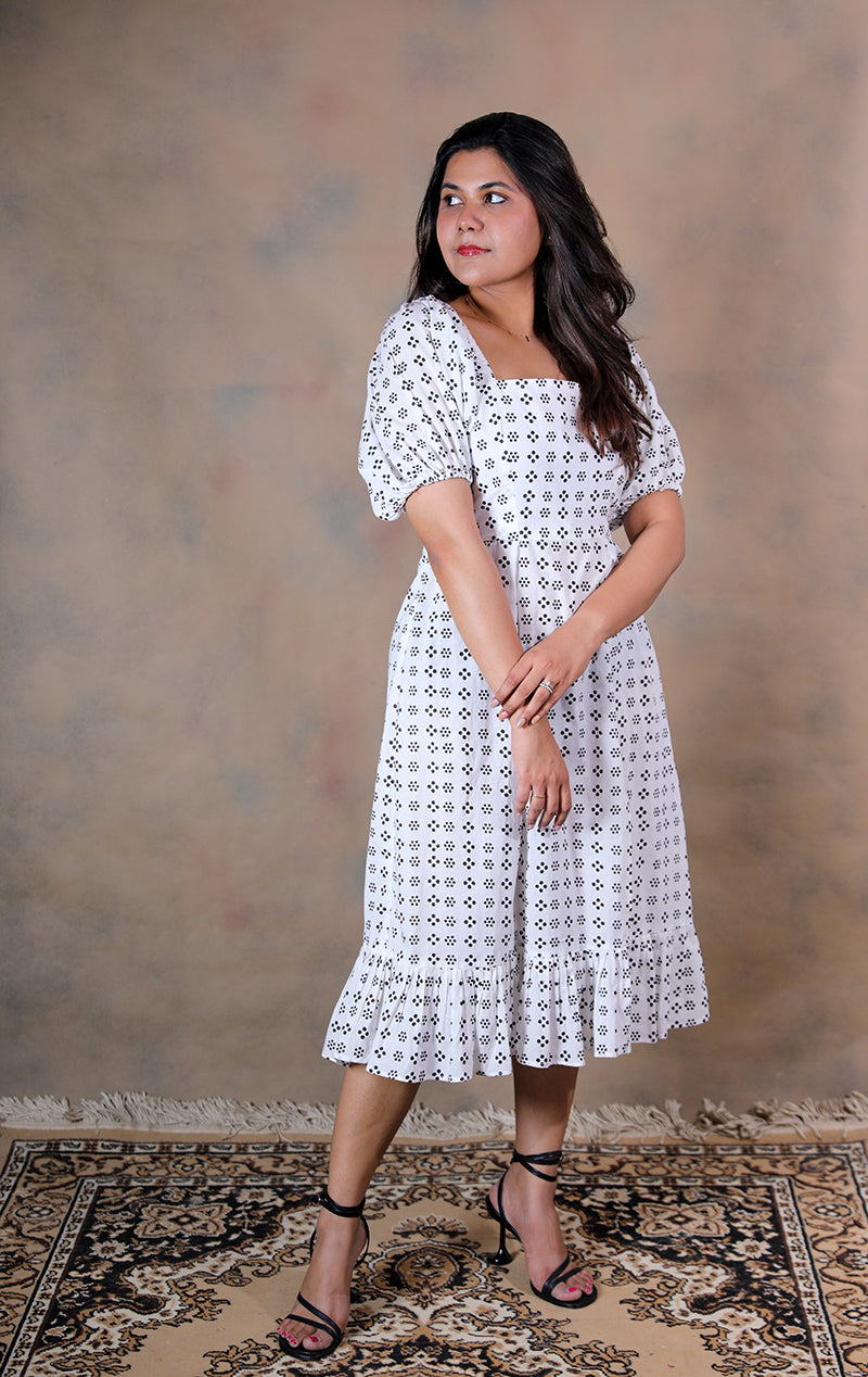 Polka patakha pure cotton block printed midi dress