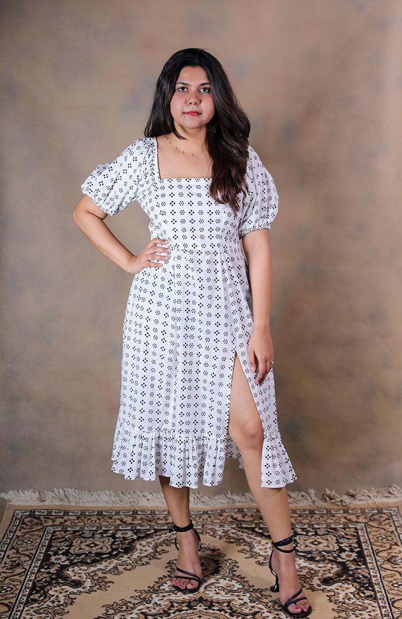 Polka patakha pure cotton block printed midi dress