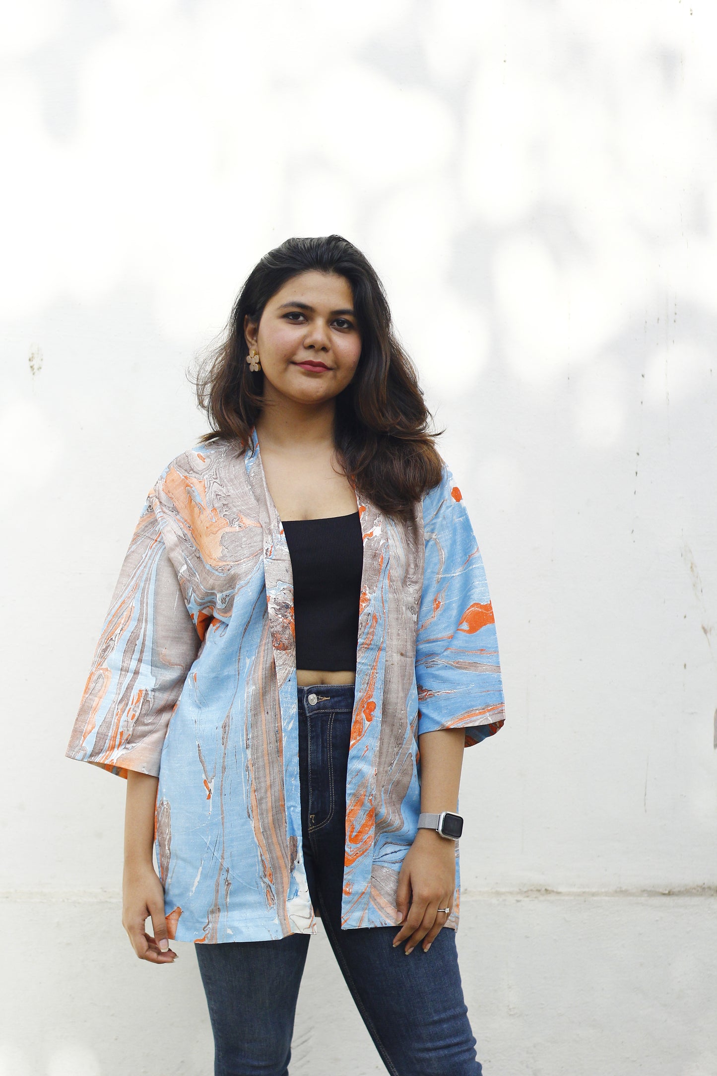 Marble print kimono jacket