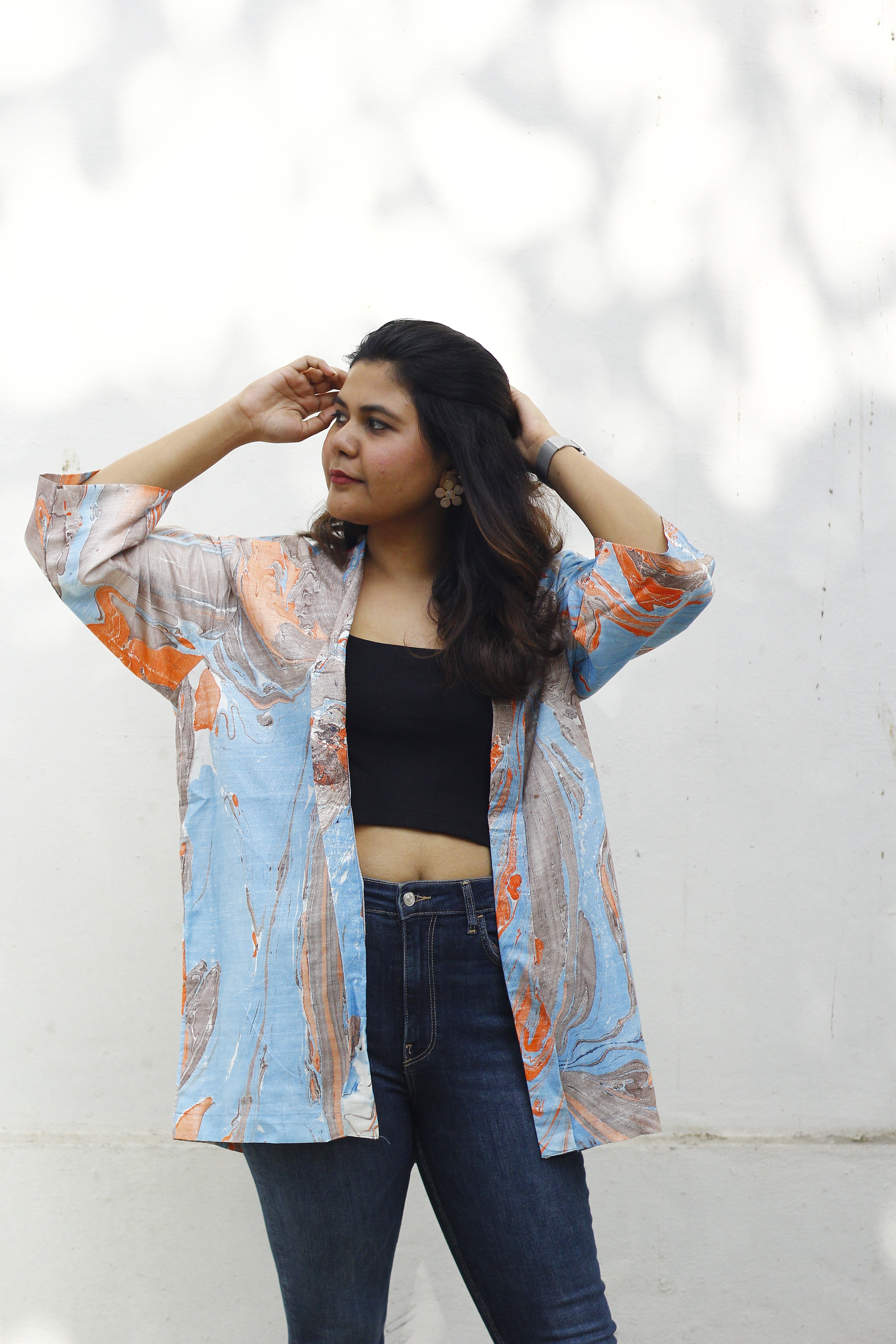 Marble print kimono jacket