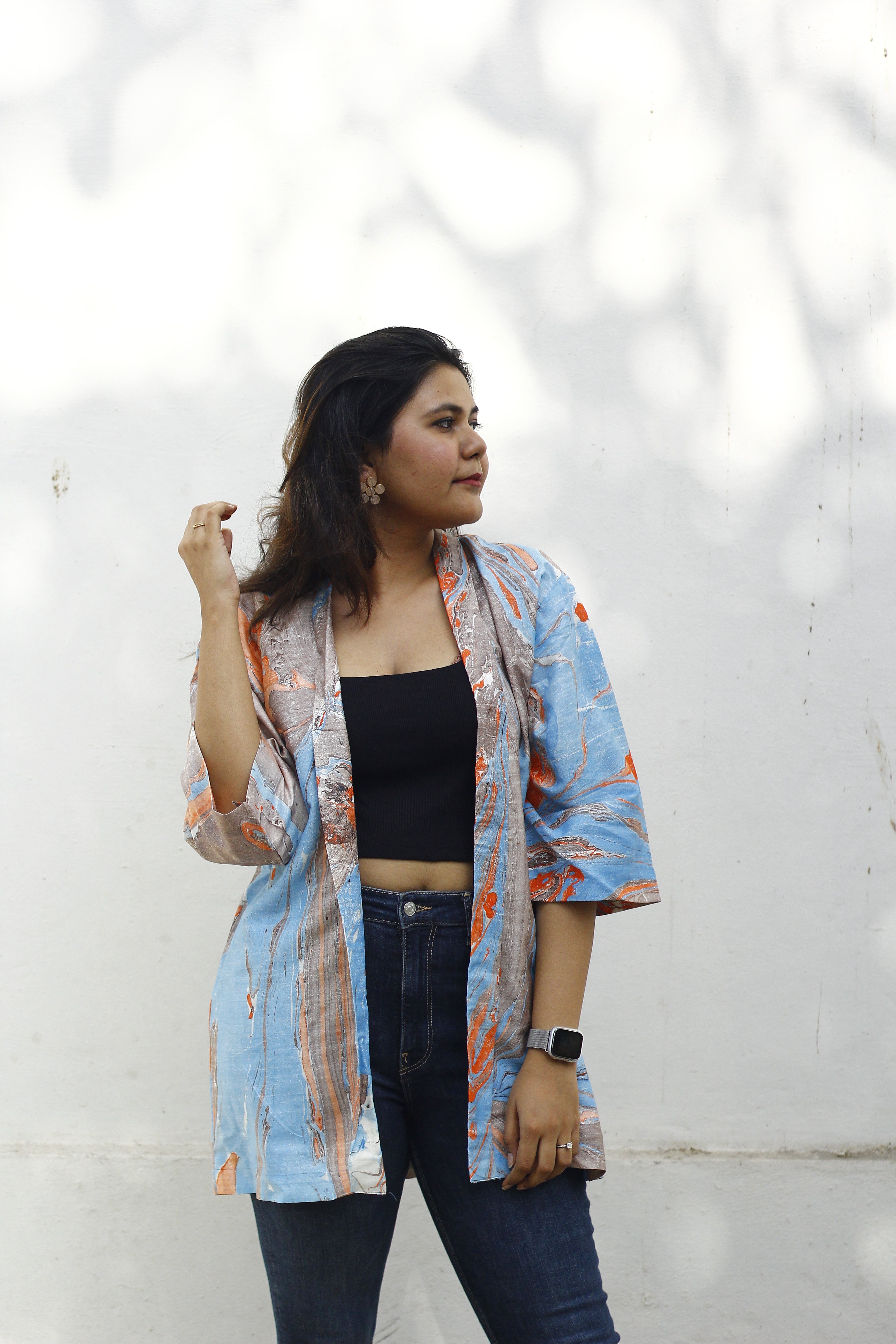 Marble print kimono jacket