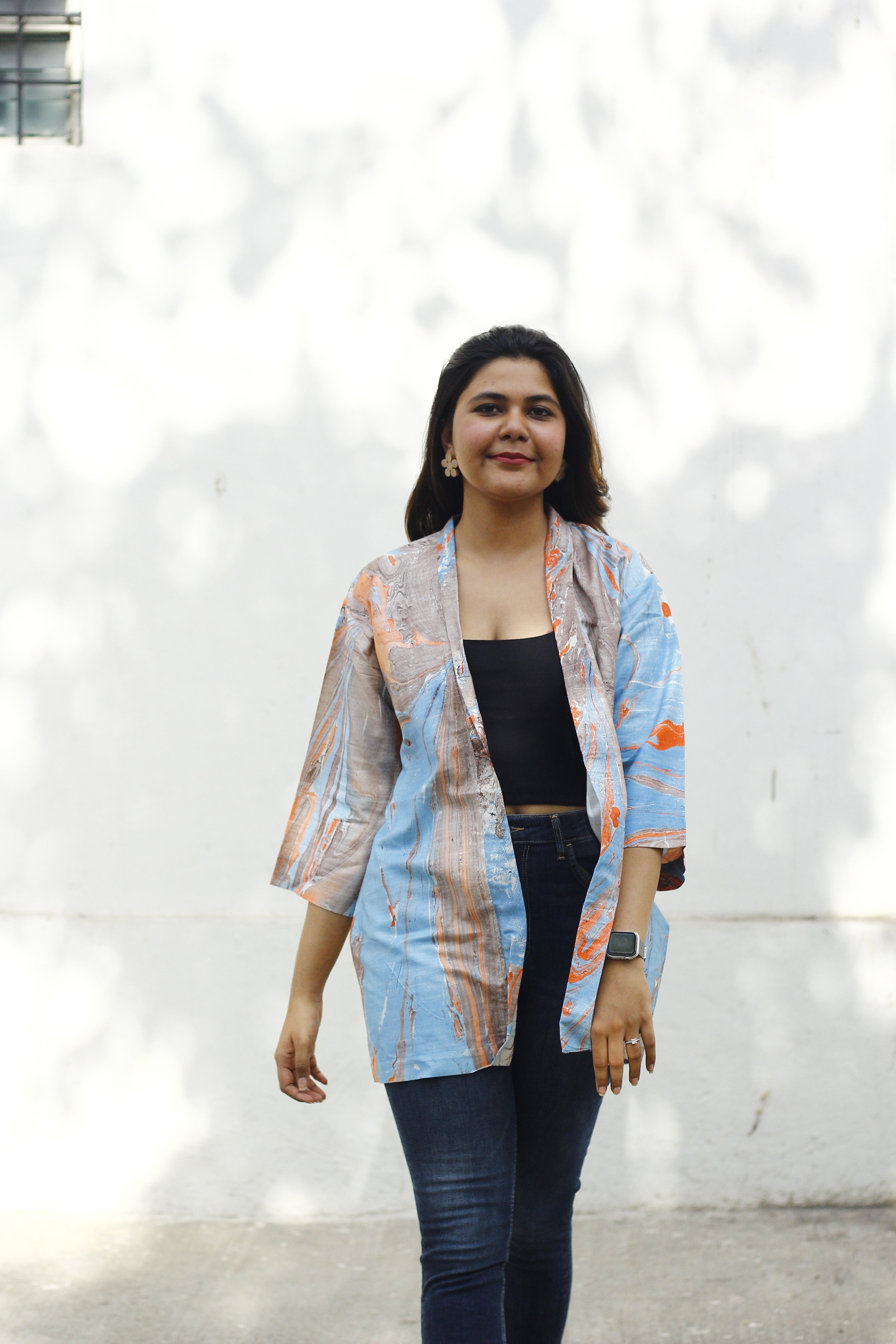 Marble print kimono jacket