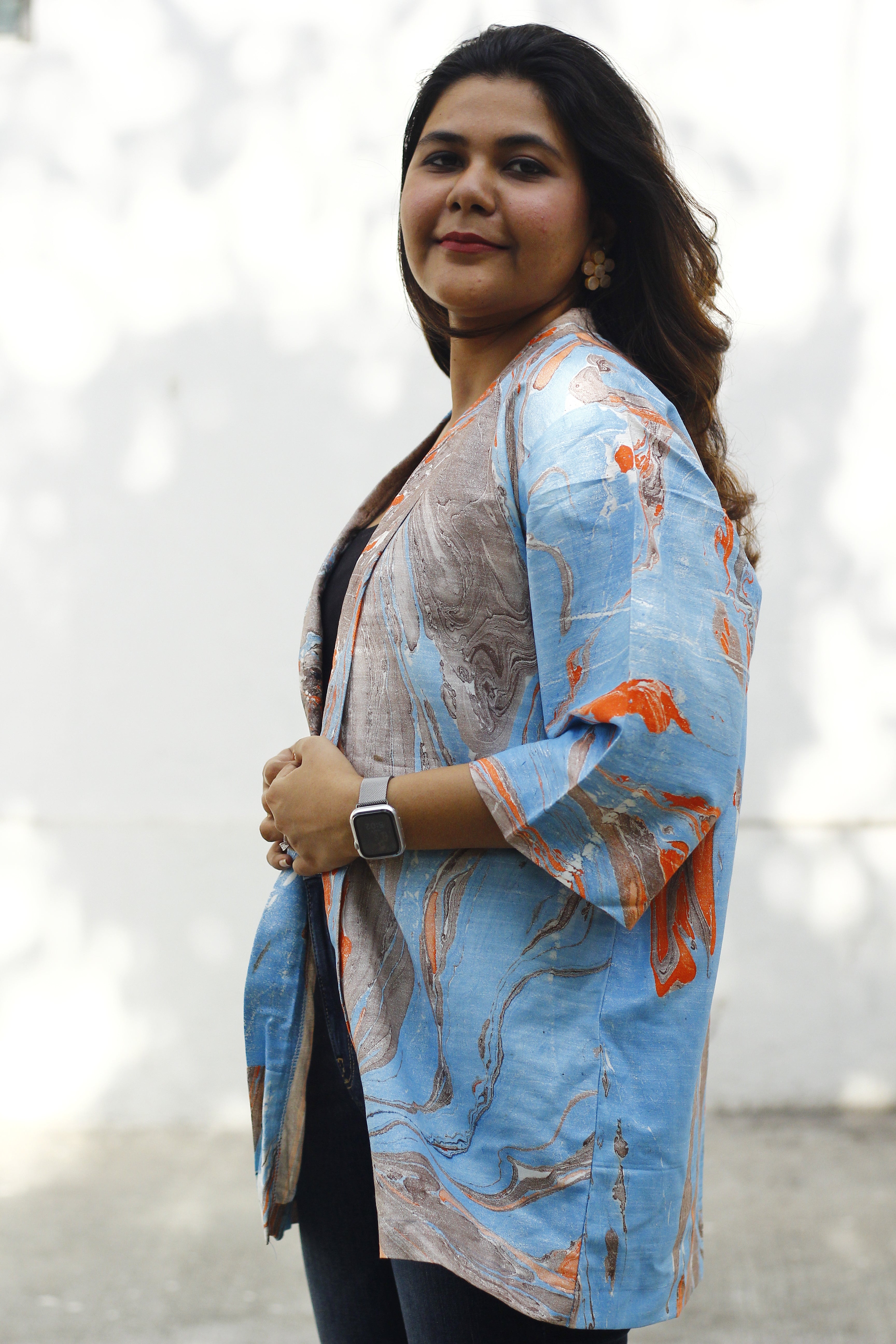 Marble print kimono jacket