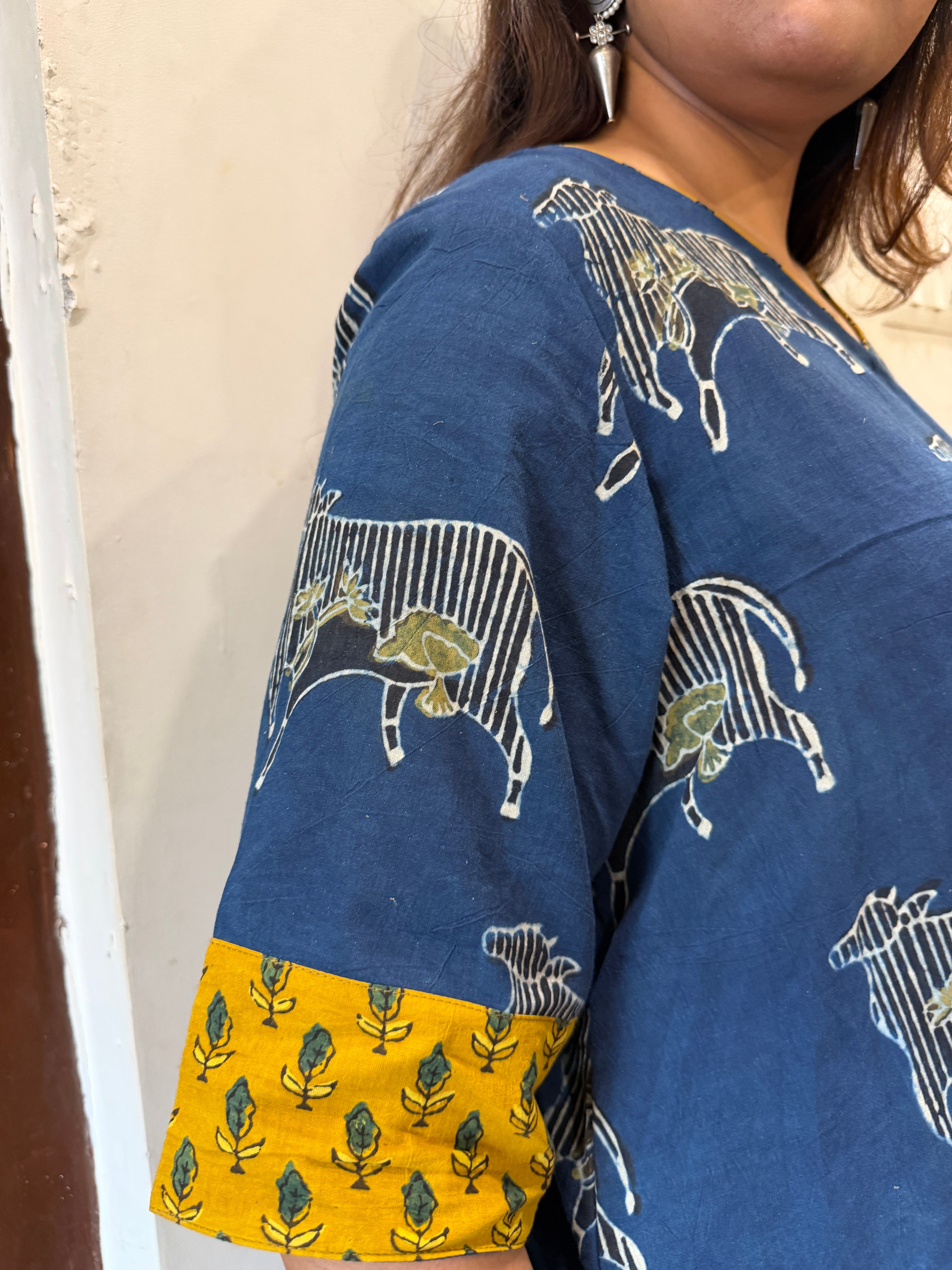 Hand block printed pure cotton Ajrakh Aaram top - Nandi