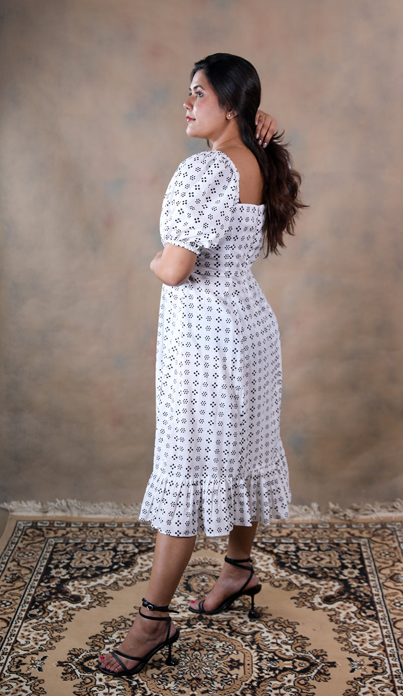 Polka patakha pure cotton block printed midi dress