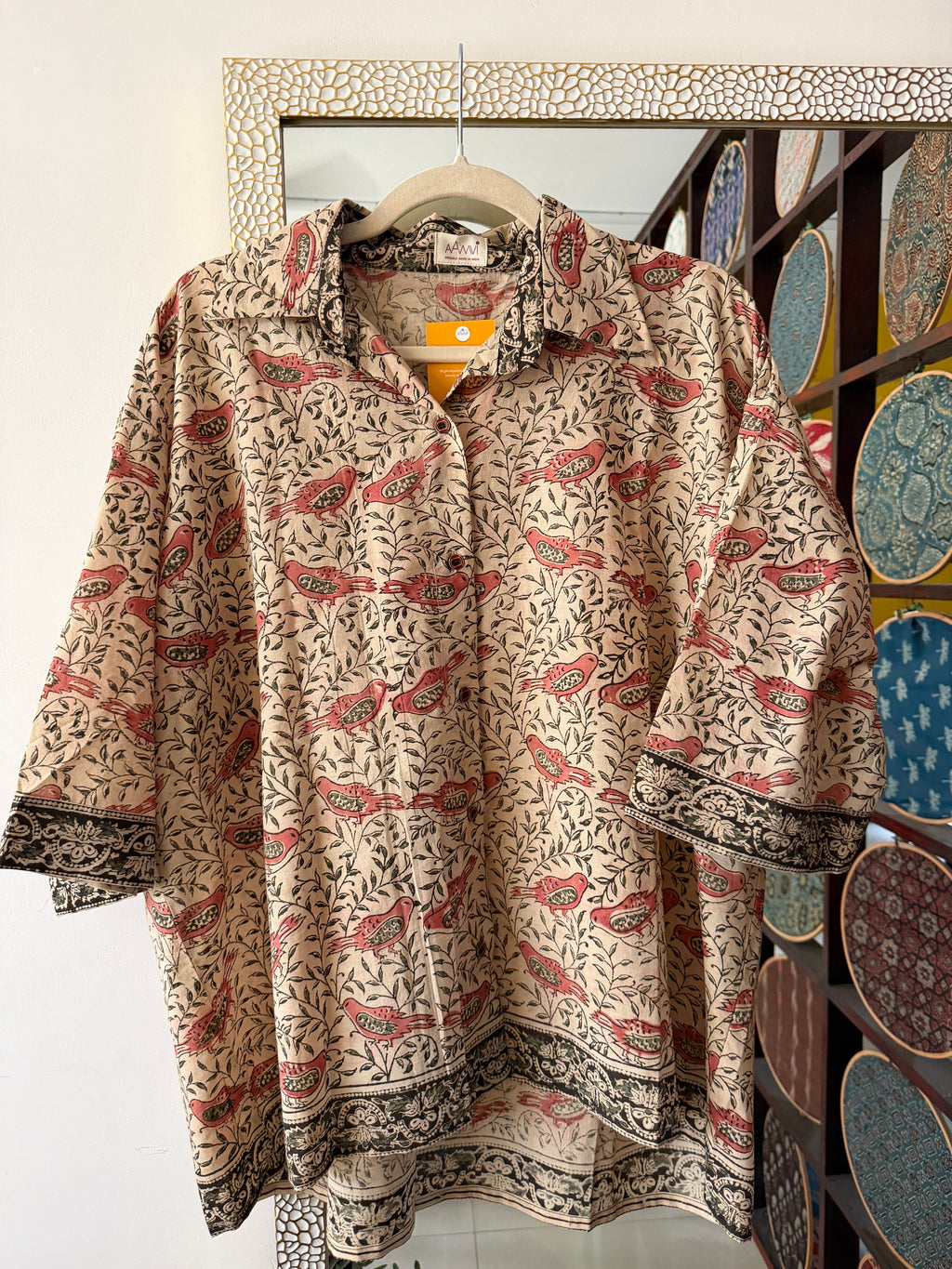 Block printed Kalamkari Bandhini Cotton Shirt -1