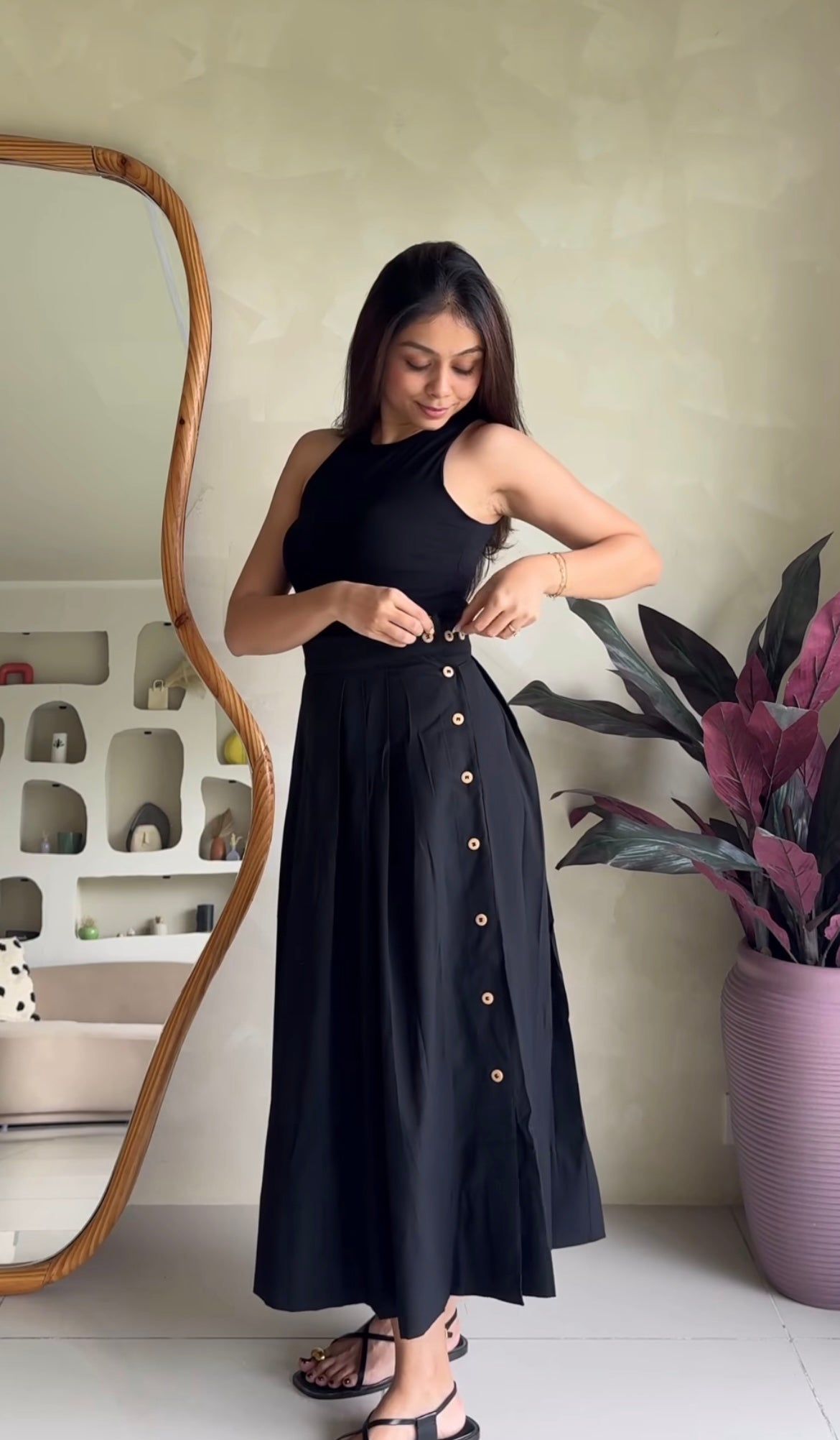 Maxi skirt with button detail