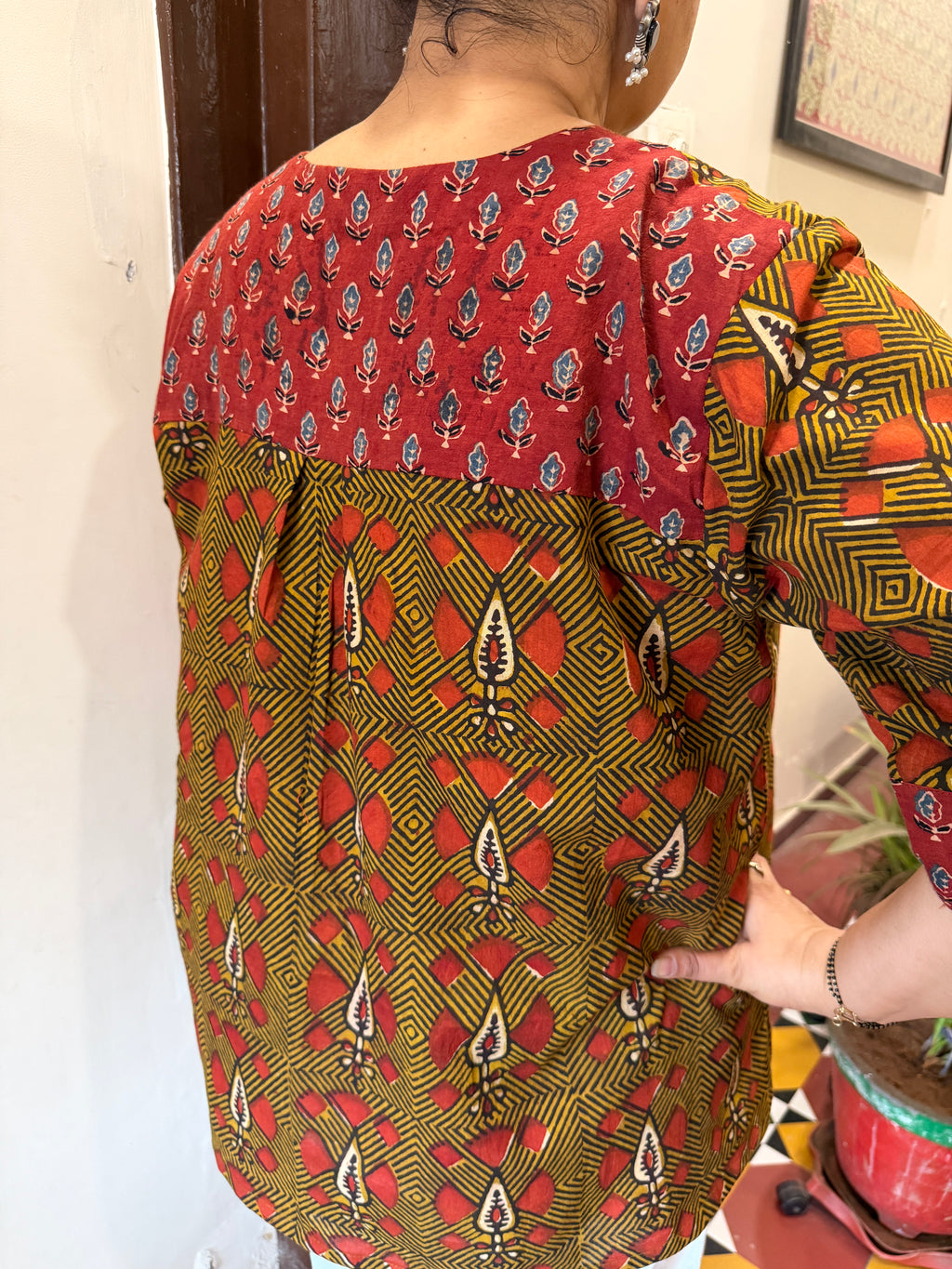 Hand block printed pure cotton Bagru Aaram top