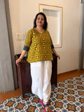 Hand block printed pure cotton Ajrakh Aaram top - Squares