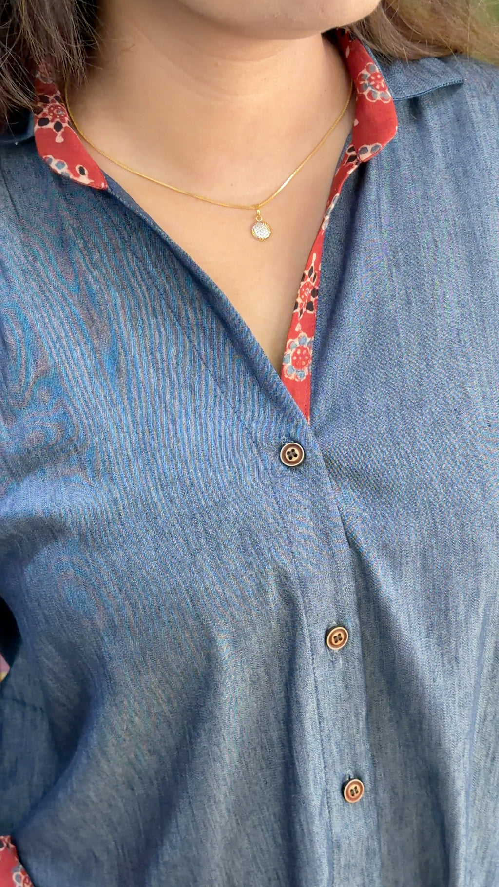 V-neck shirt with Ajrakh accent