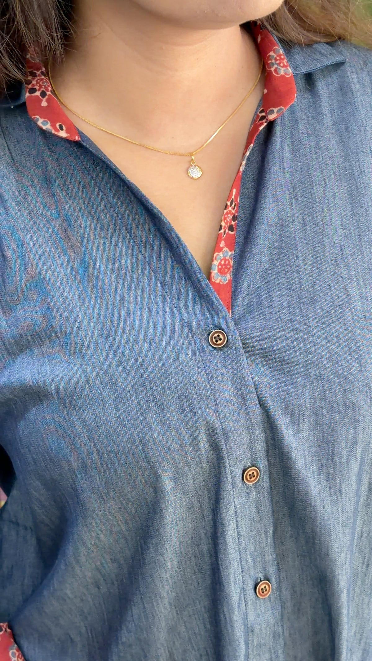 V-neck shirt with Ajrakh accent