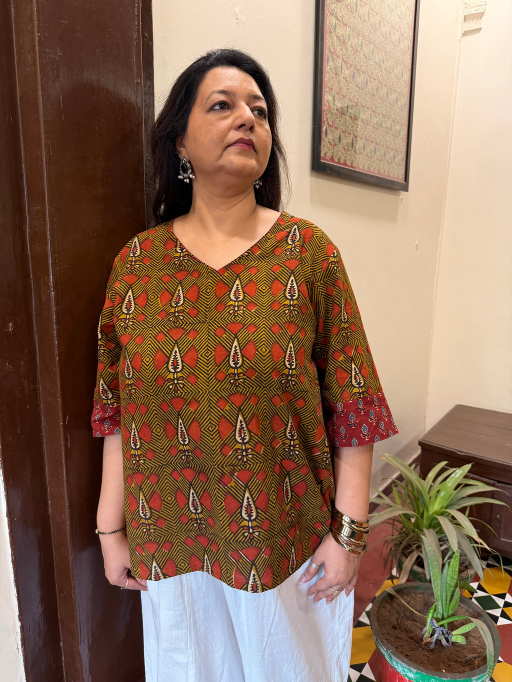 Hand block printed pure cotton Bagru Aaram top