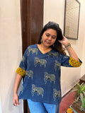Hand block printed pure cotton Ajrakh Aaram top - Nandi