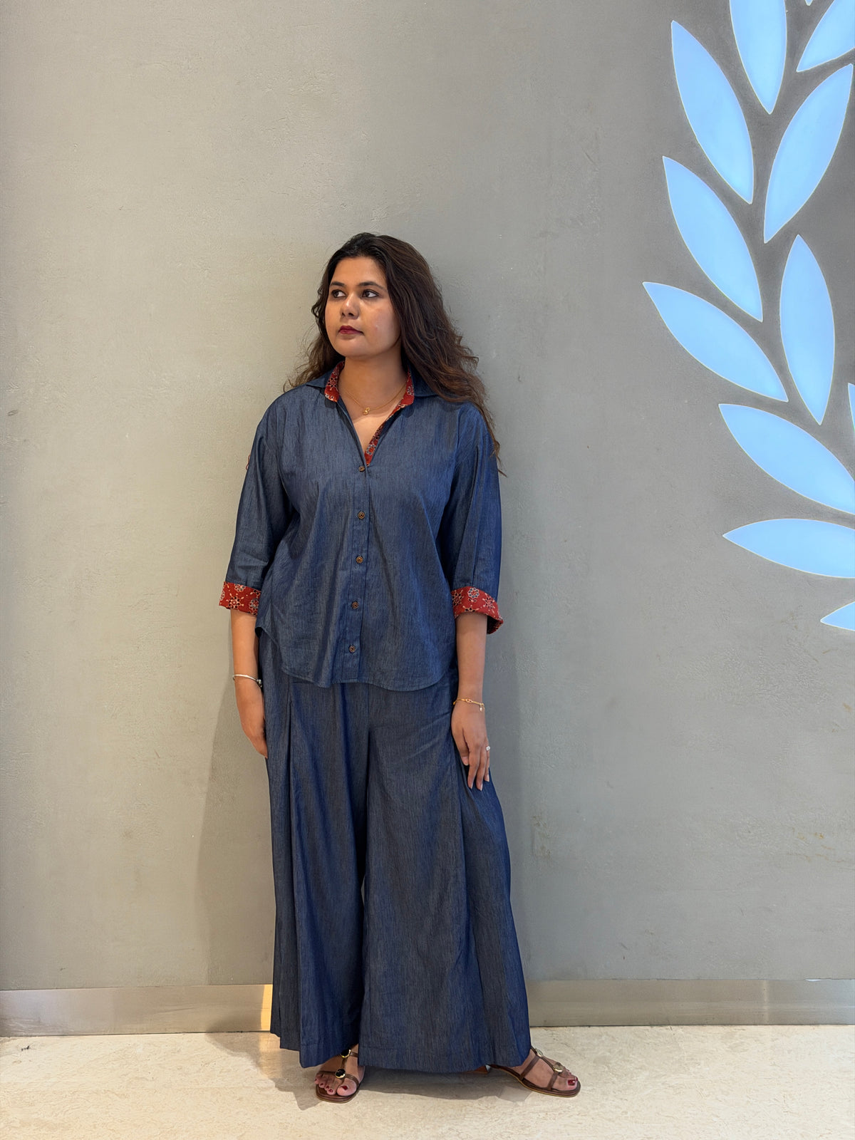 V-neck shirt with Ajrakh accent