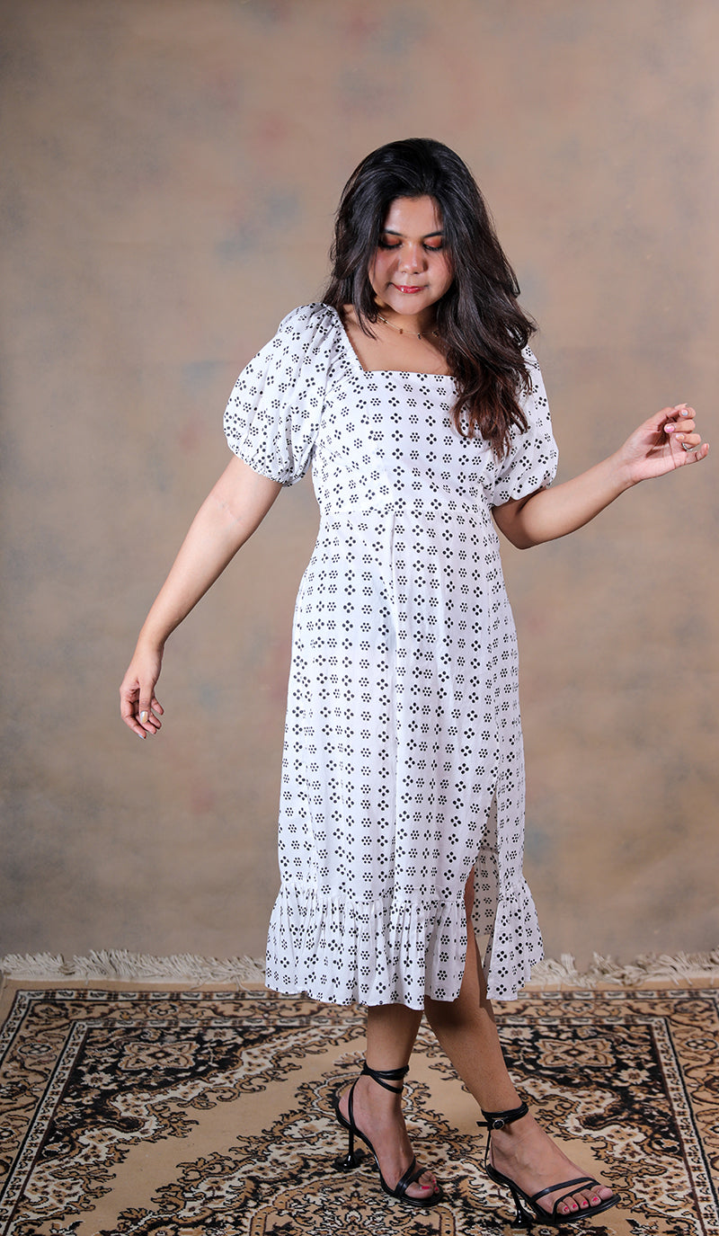 Polka patakha pure cotton block printed midi dress