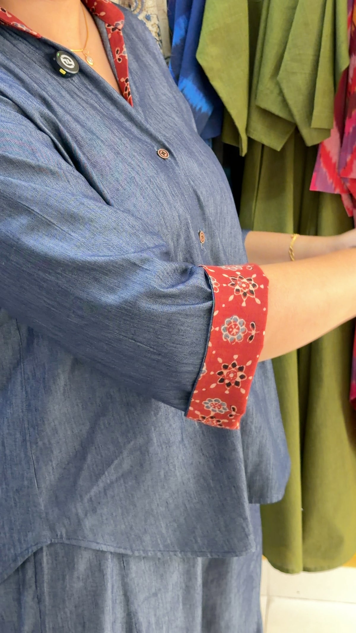 V-neck shirt with Ajrakh accent