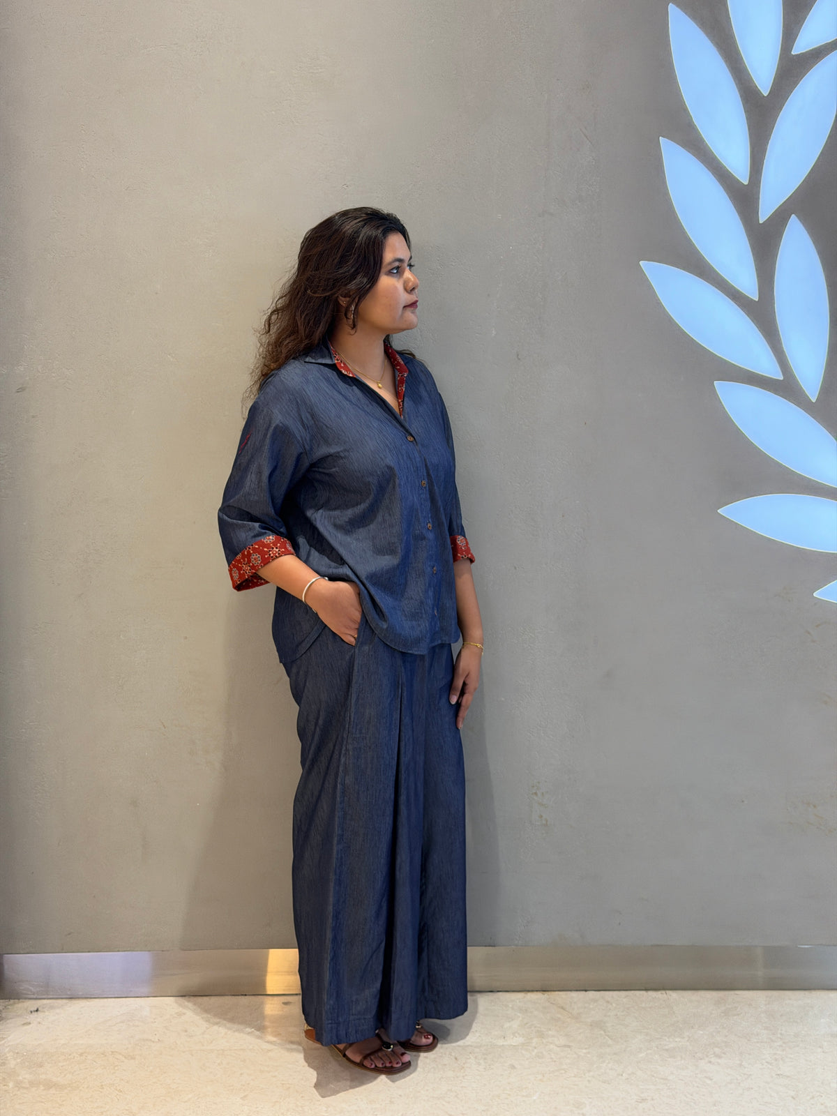 V-neck shirt with Ajrakh accent
