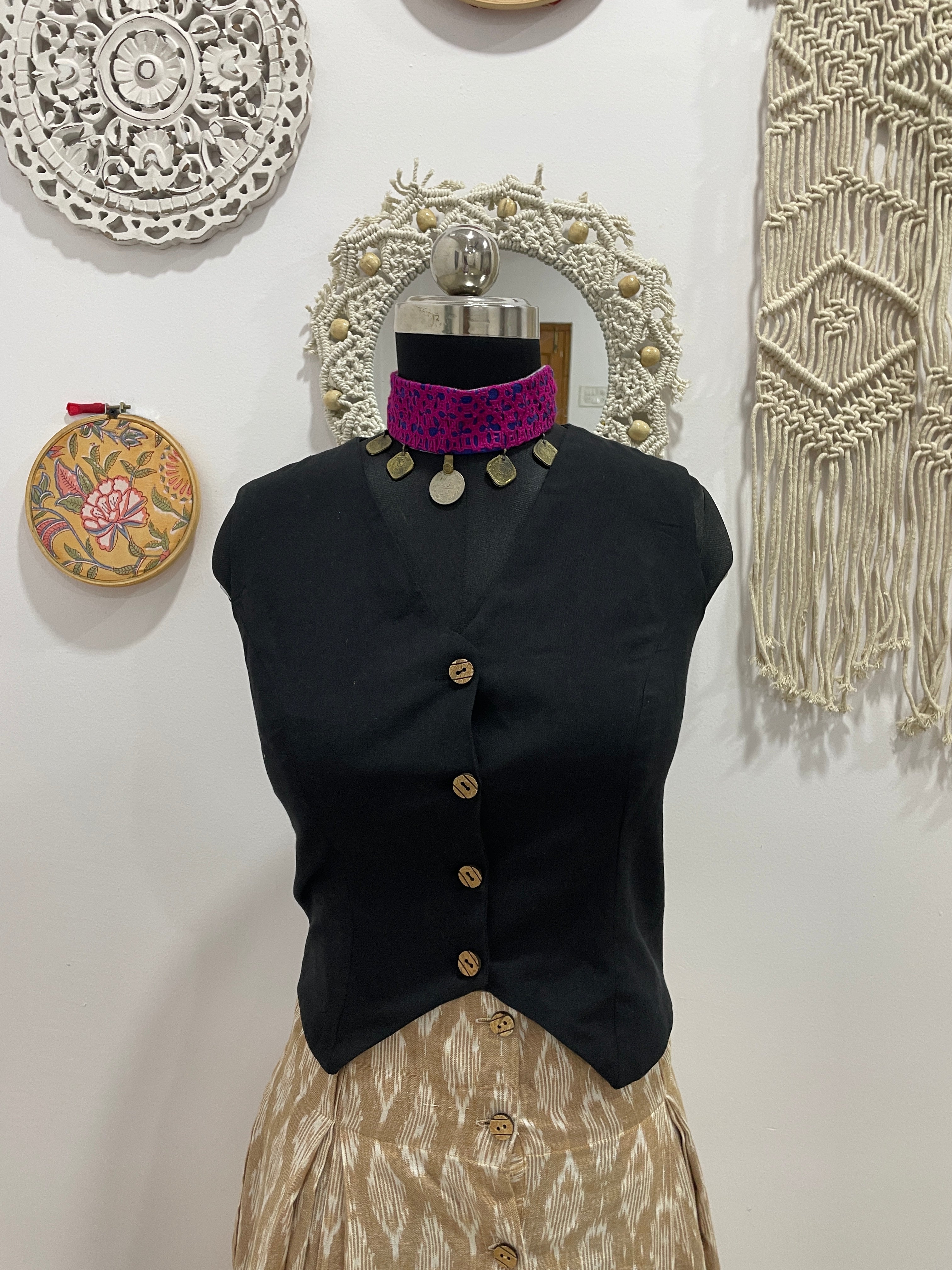 Black cotton waistcoat top