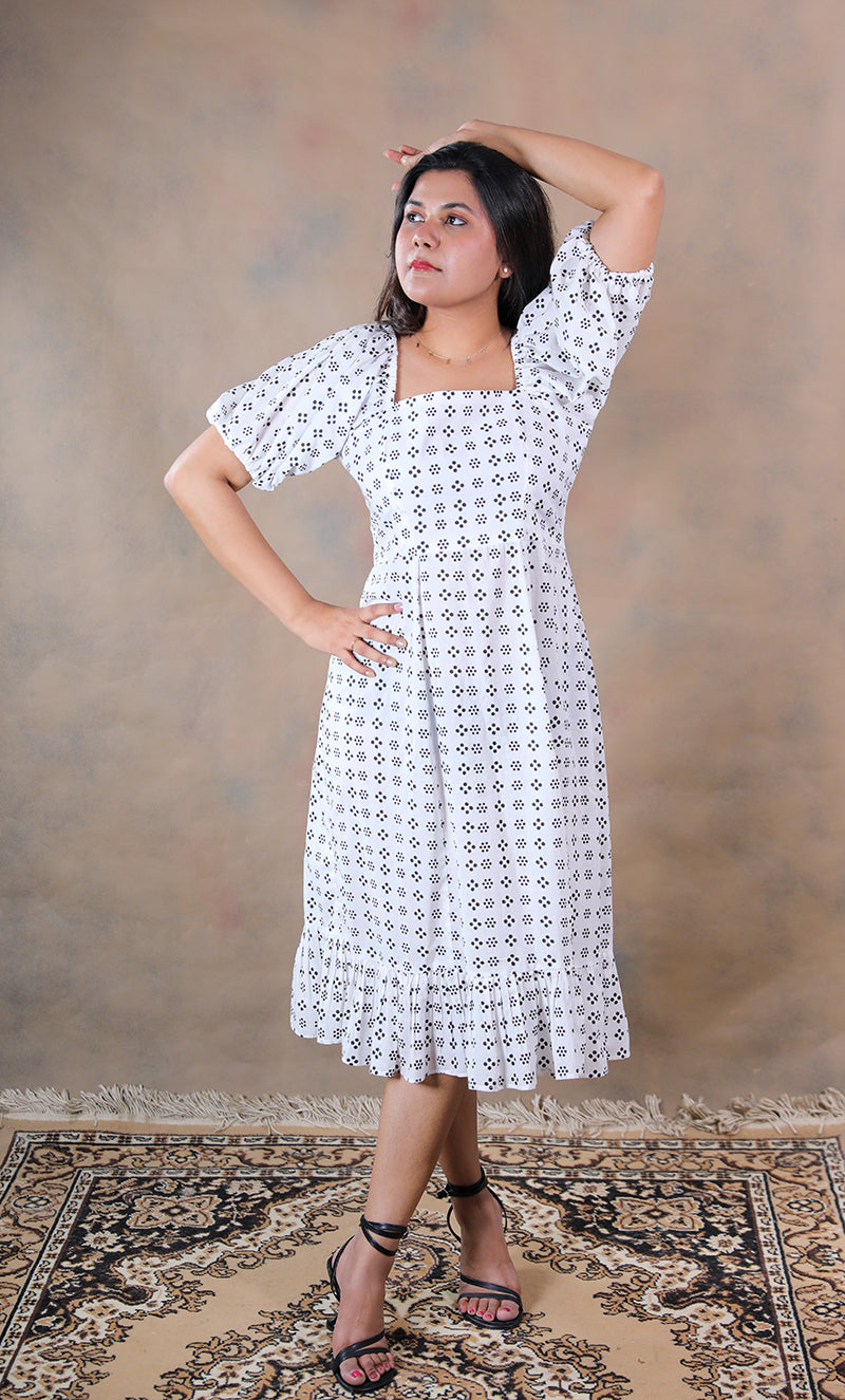 Polka patakha pure cotton block printed midi dress
