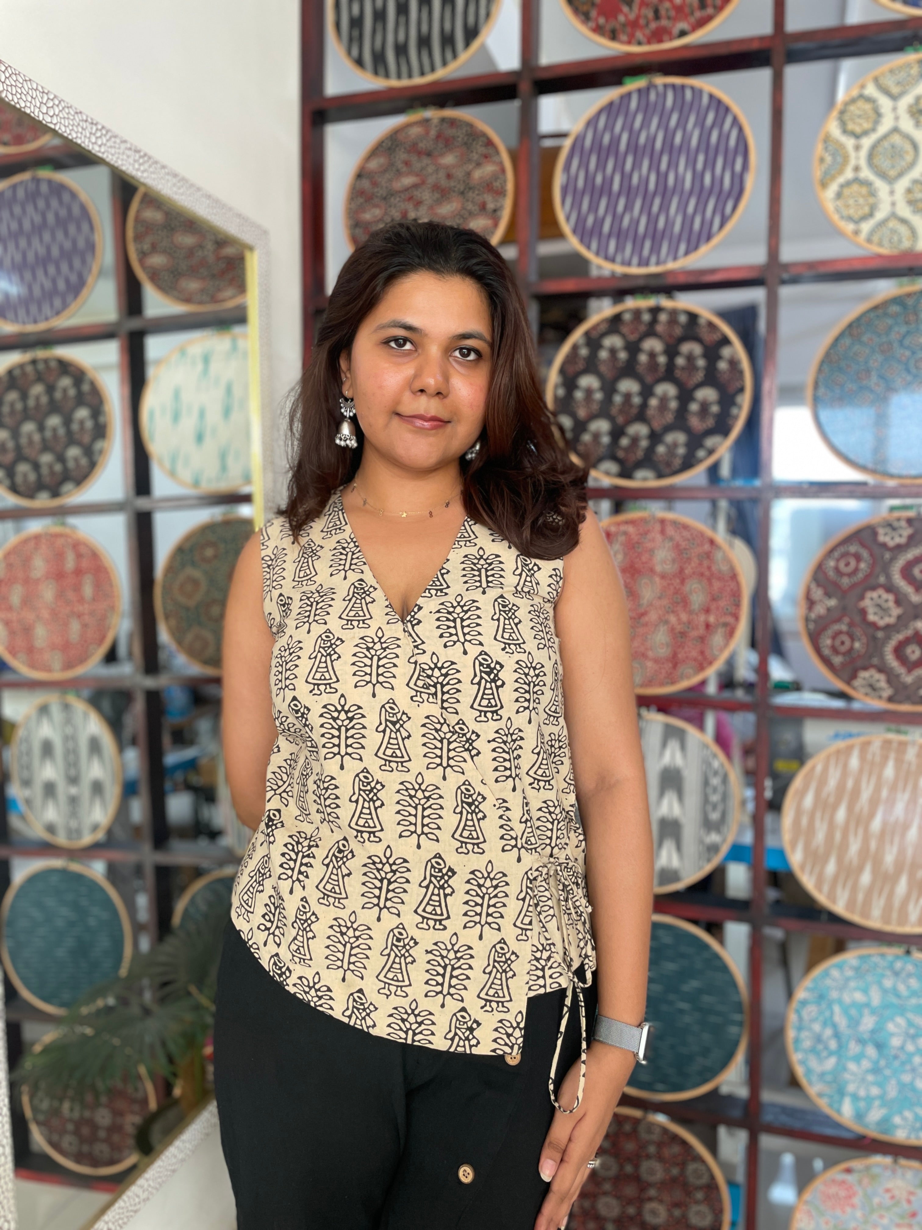 The Folk tale Bela print handblock printed cotton wrap top