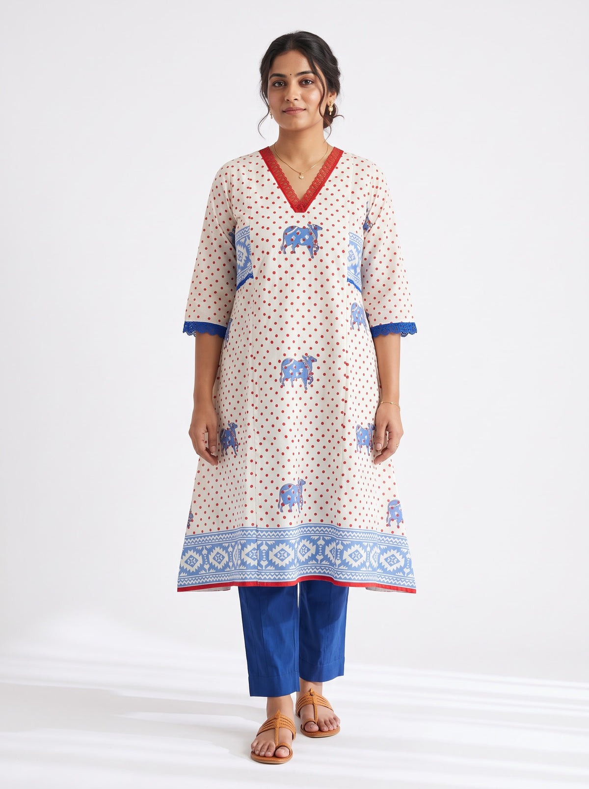 Neel Block Printed Pure Cotton Kurta