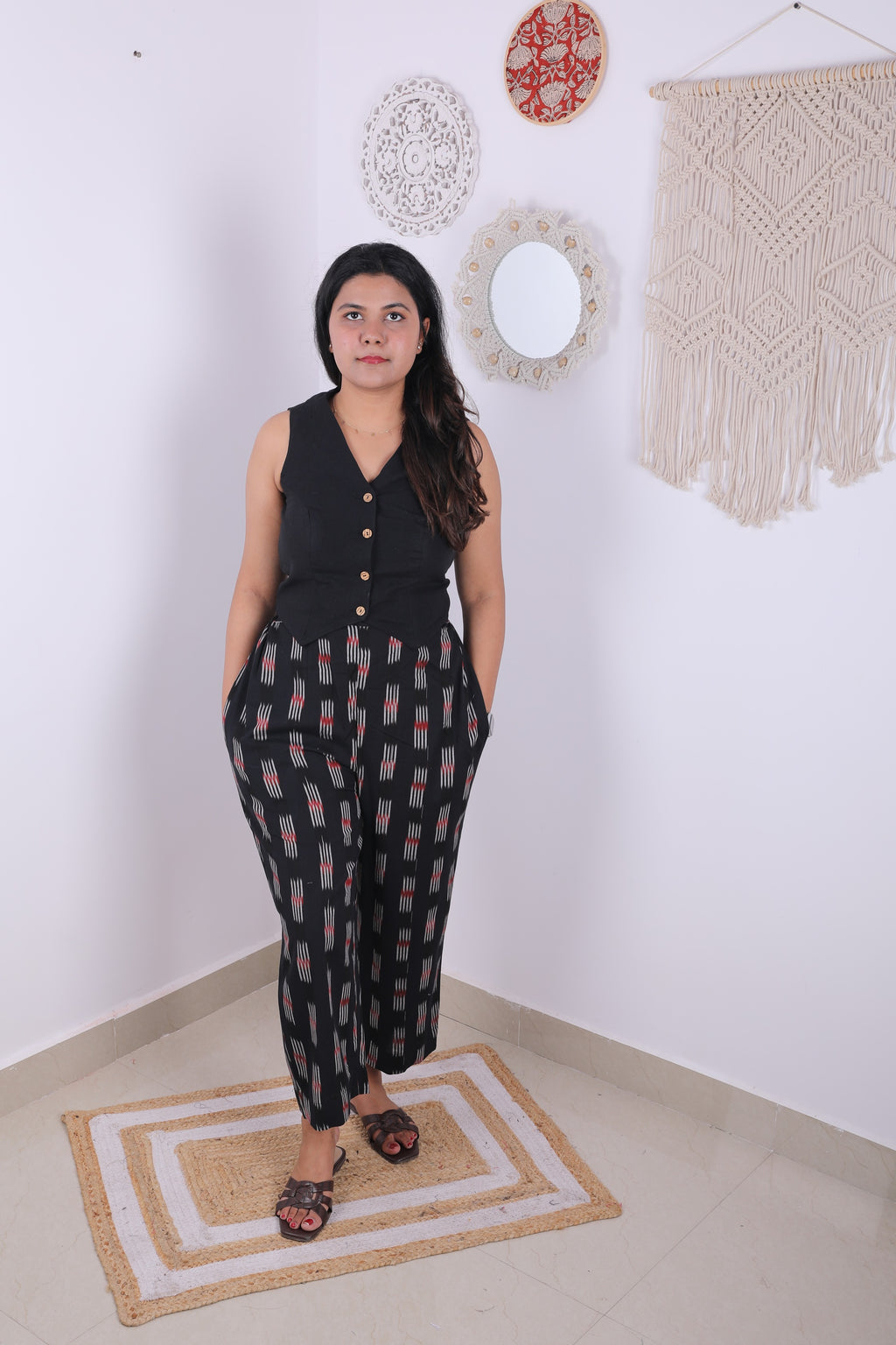 Black cotton waistcoat top