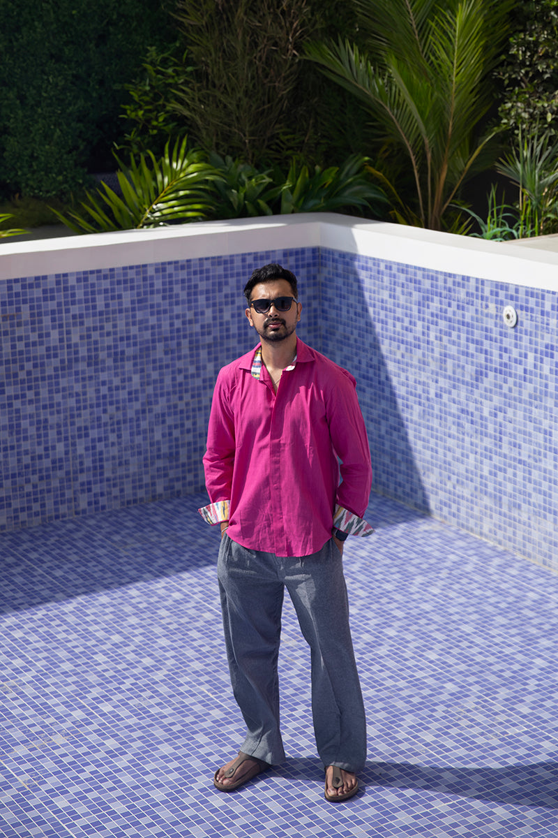 Rooh-afza pure cotton shirt with ikat detail