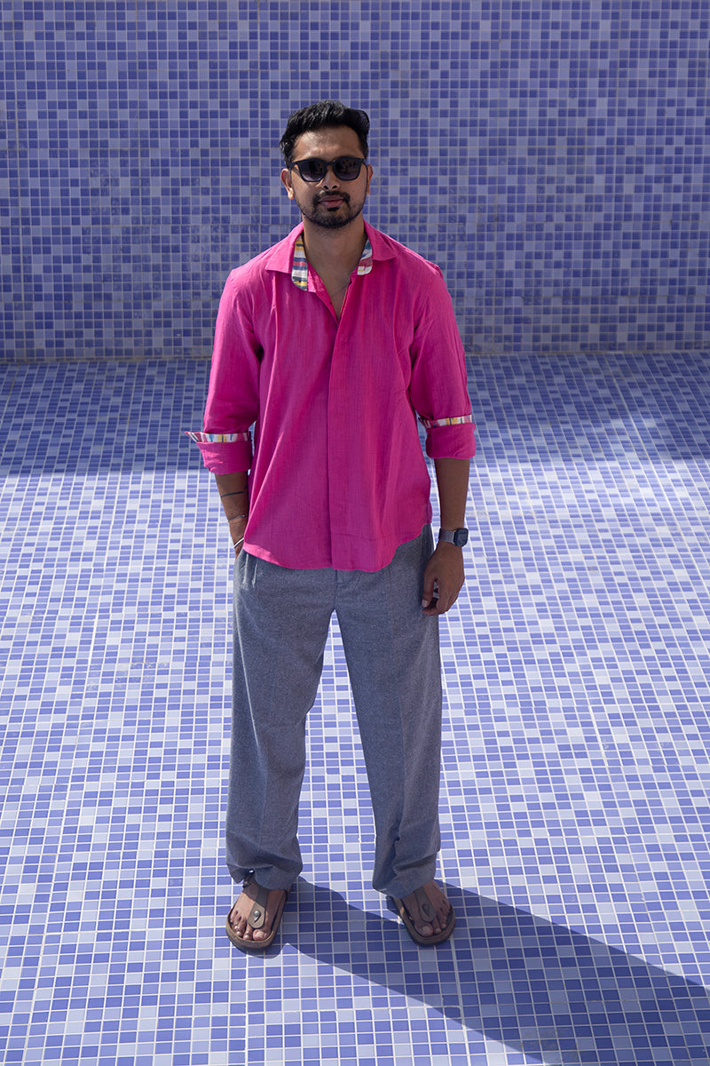 Rooh-afza pure cotton shirt with ikat detail