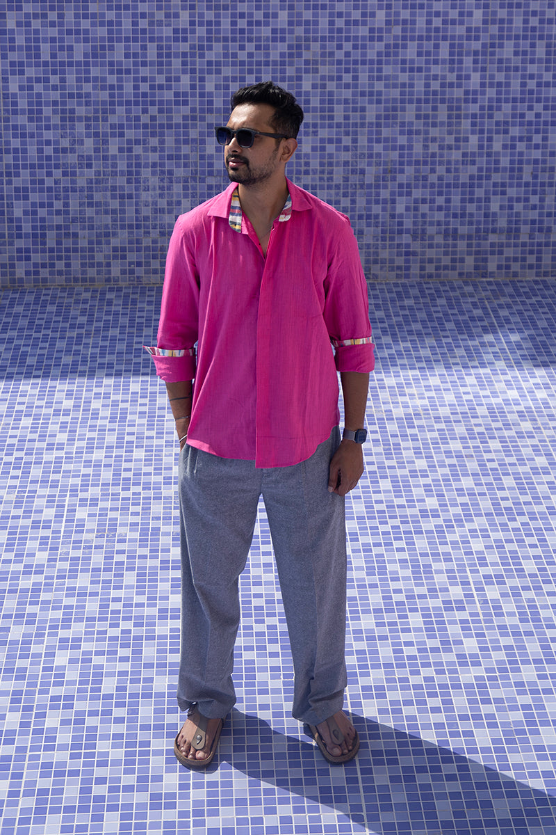 Rooh-afza pure cotton shirt with ikat detail