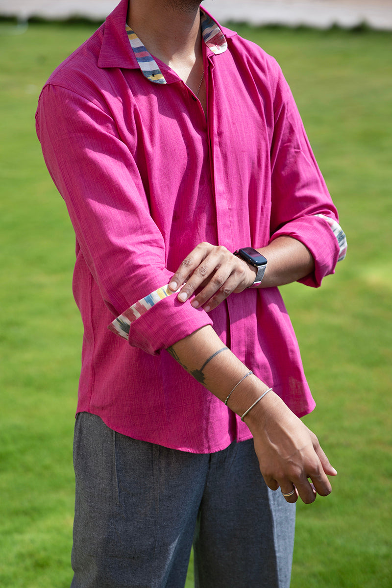 Rooh-afza pure cotton shirt with ikat detail