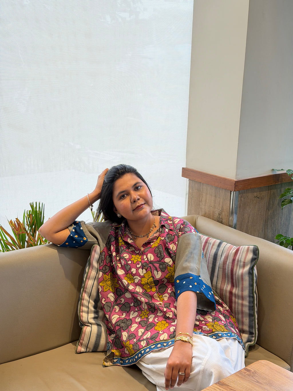 Hand-Painted Pen Kalamkari Bandhini Cotton Silk Shirt - 2