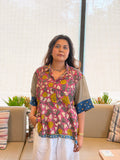 Hand-Painted Pen Kalamkari Bandhini Cotton Silk Shirt - 2