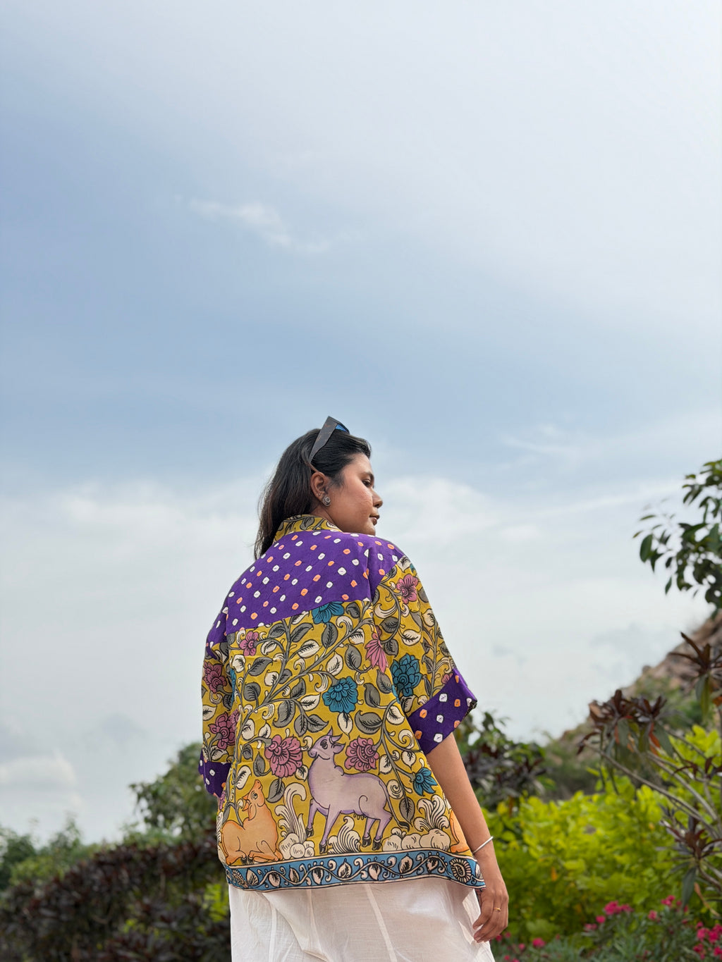 Hand-Painted Pen Kalamkari Bandhini Cotton Silk Shirt - 3