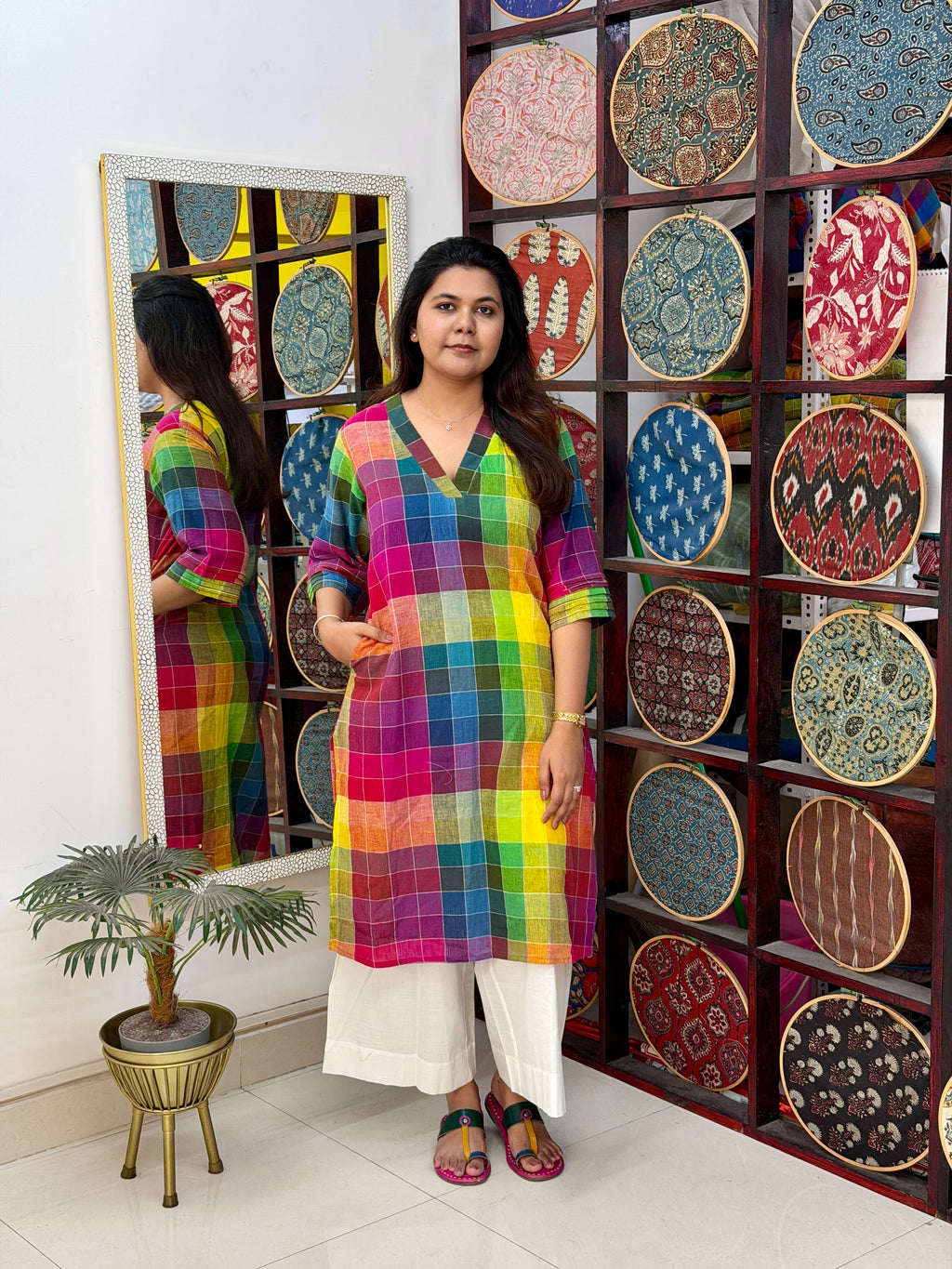 Rainbow Checks Handloom Kala Cotton Kurta