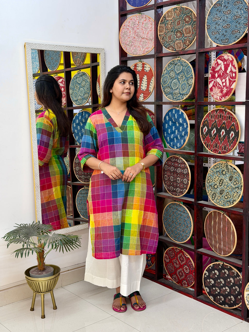 Rainbow Checks Handloom Kala Cotton Kurta