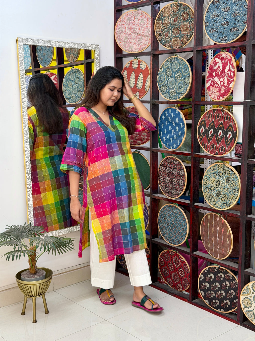 Rainbow Checks Handloom Kala Cotton Kurta