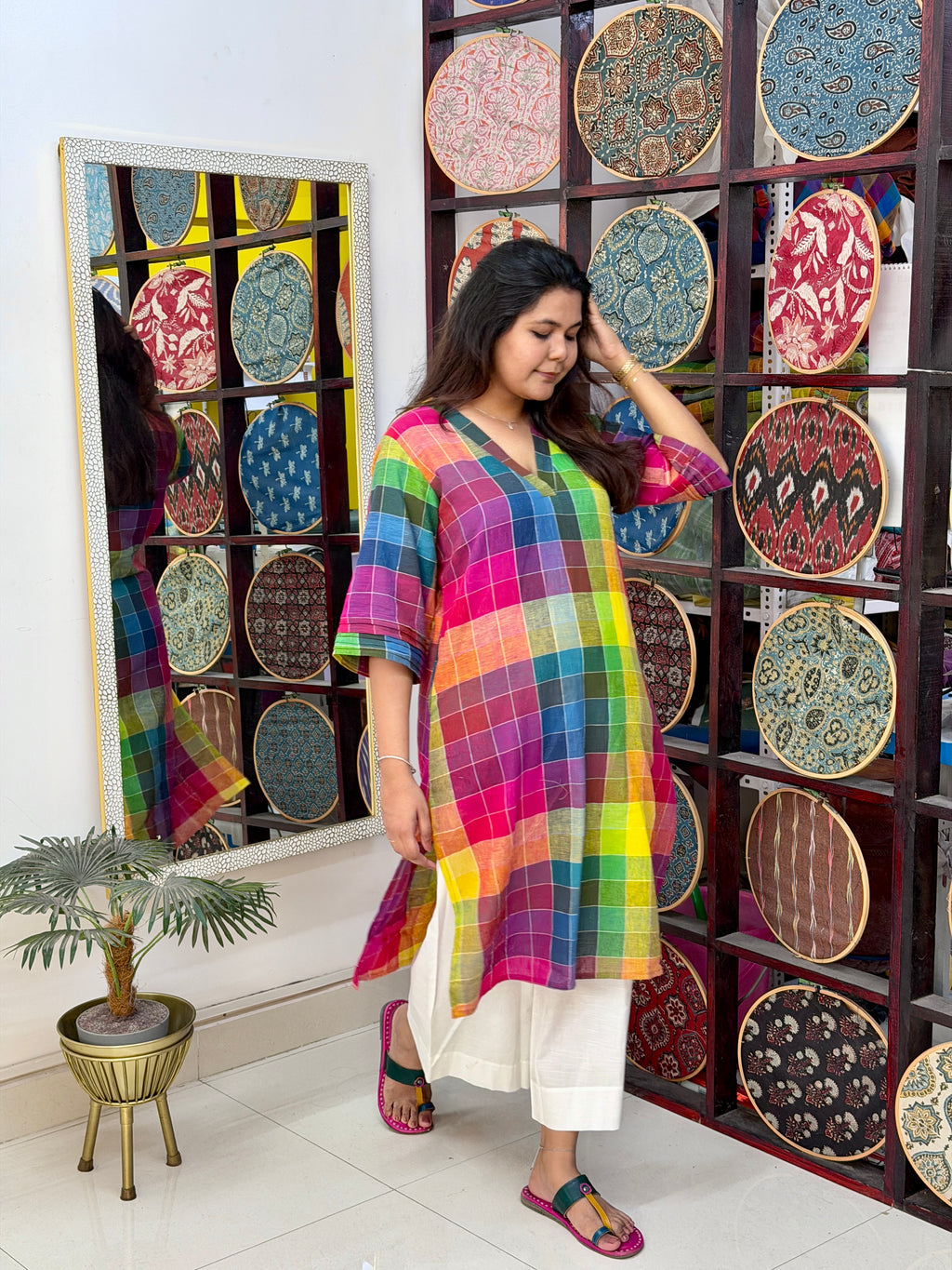Rainbow Checks Handloom Kala Cotton Kurta