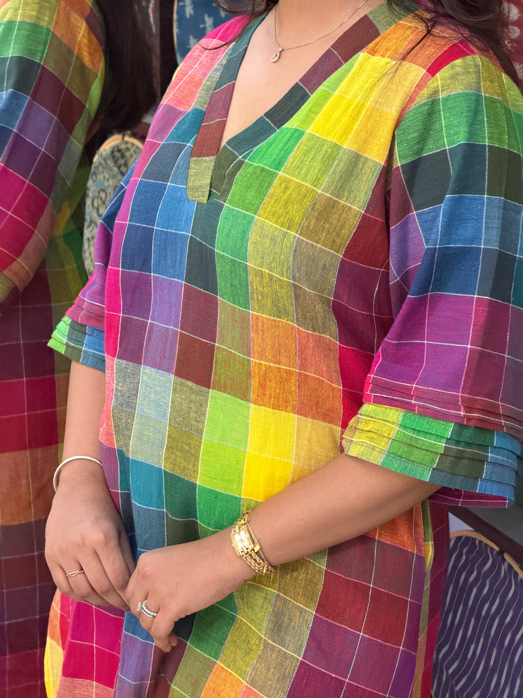 Rainbow Checks Handloom Kala Cotton Kurta