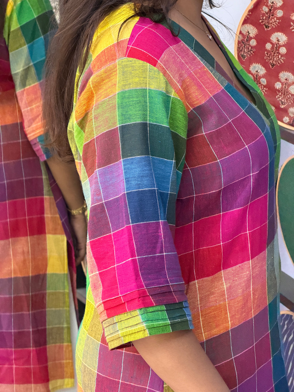 Rainbow Checks Handloom Kala Cotton Kurta