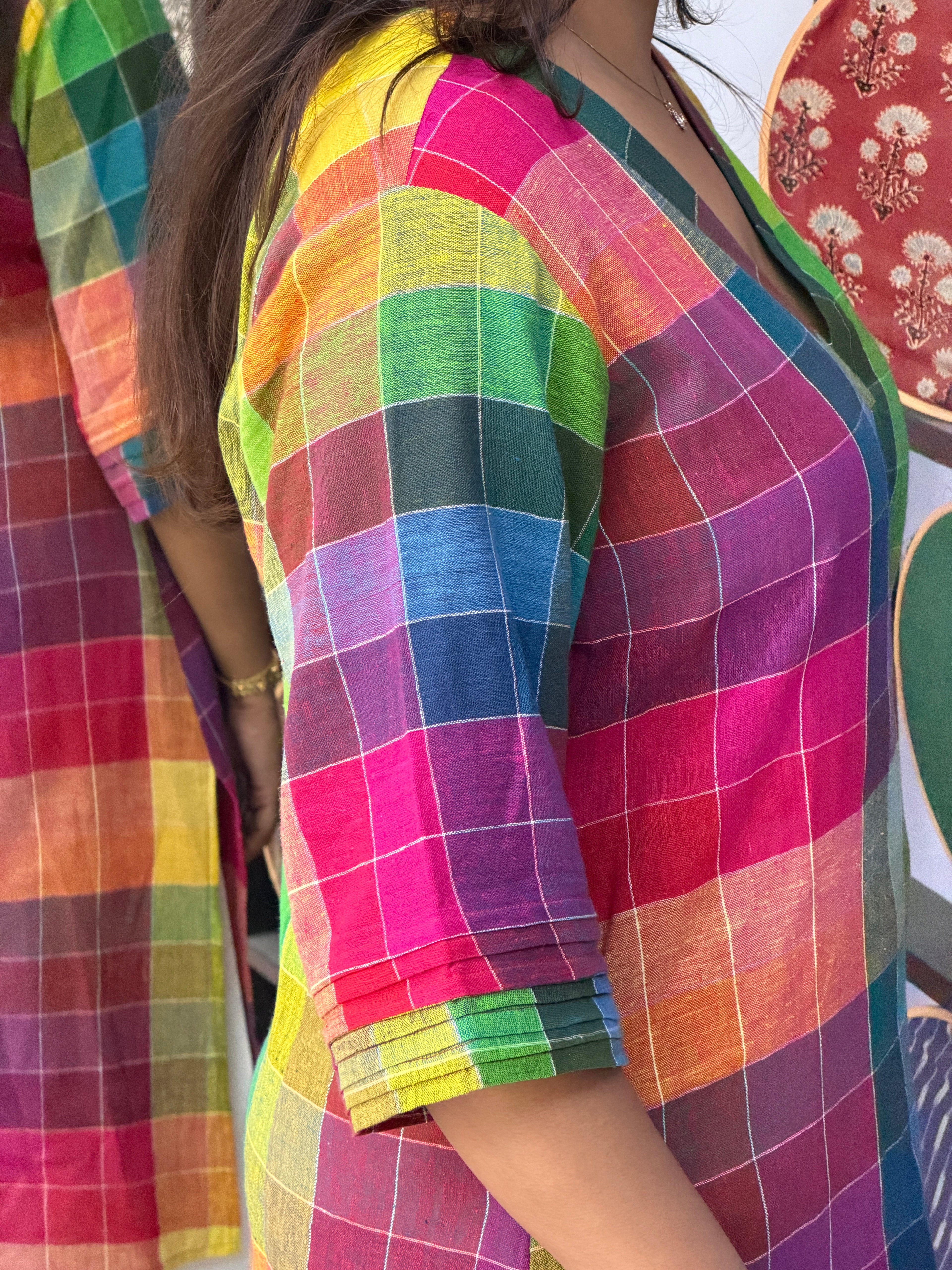 Rainbow Checks Handloom Kala Cotton Kurta