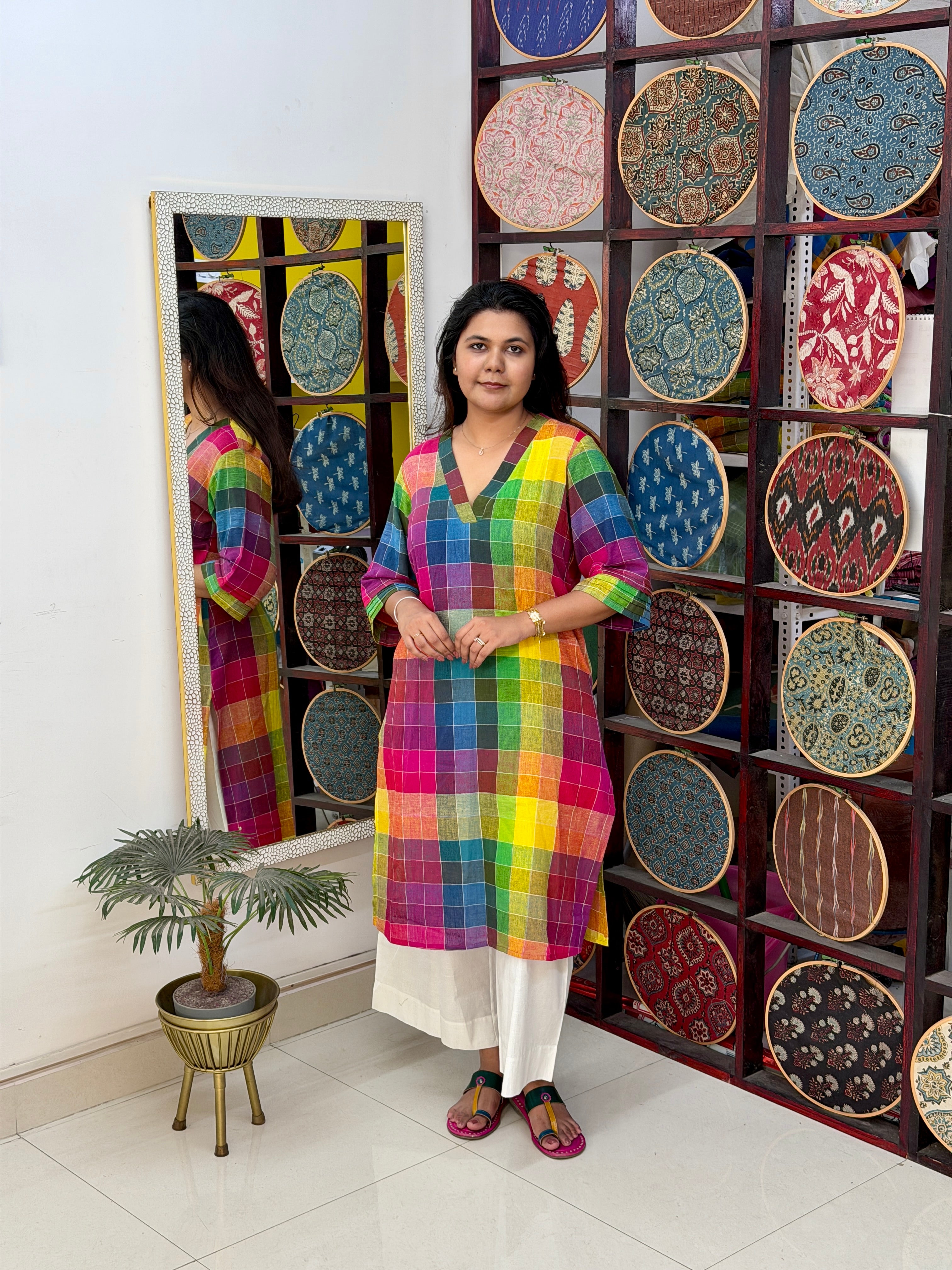 Rainbow Checks Handloom Kala Cotton Kurta
