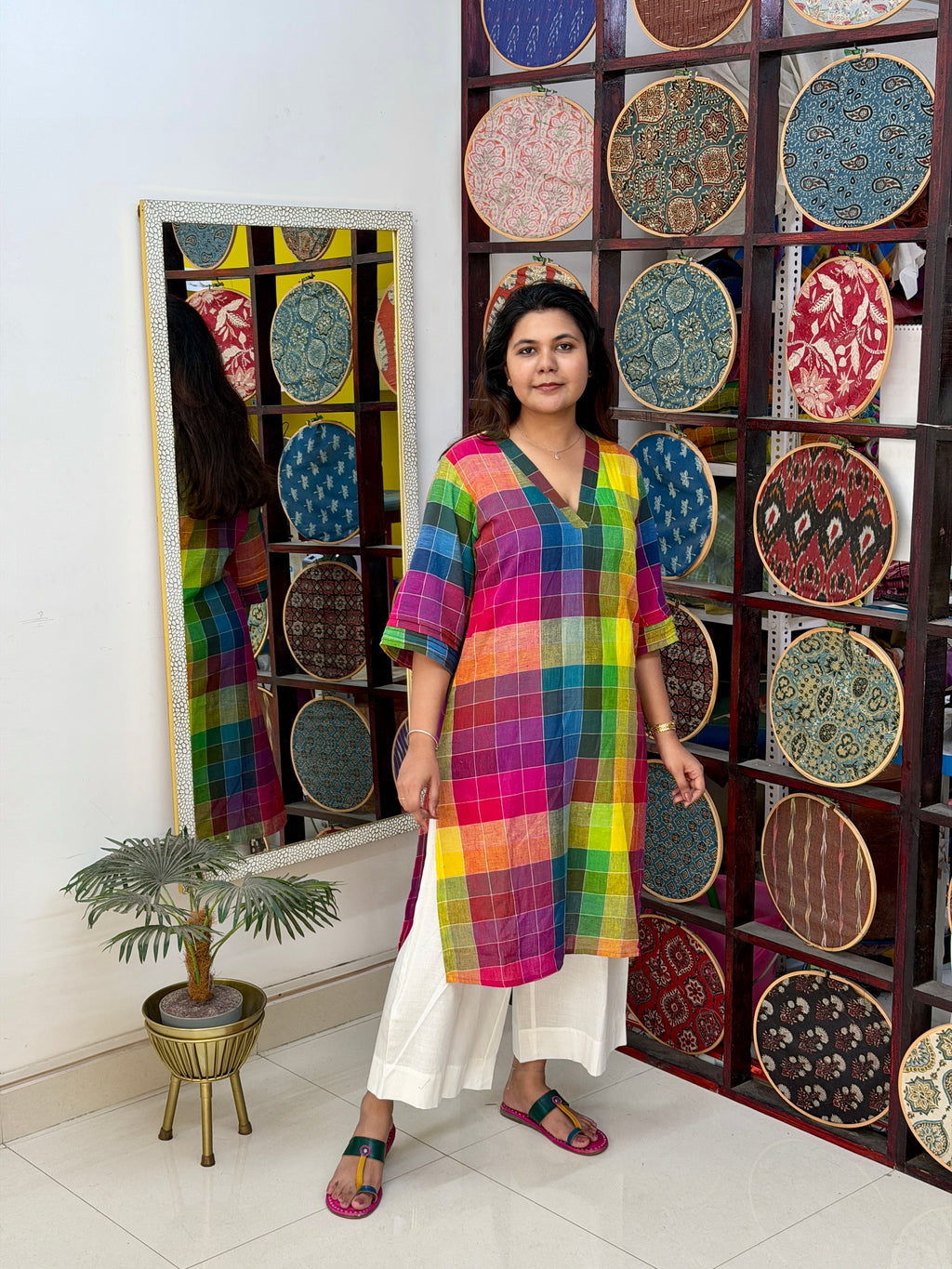 Rainbow Checks Handloom Kala Cotton Kurta
