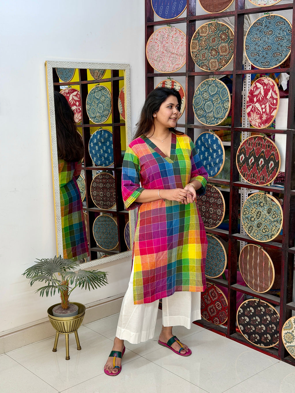 Rainbow Checks Handloom Kala Cotton Kurta