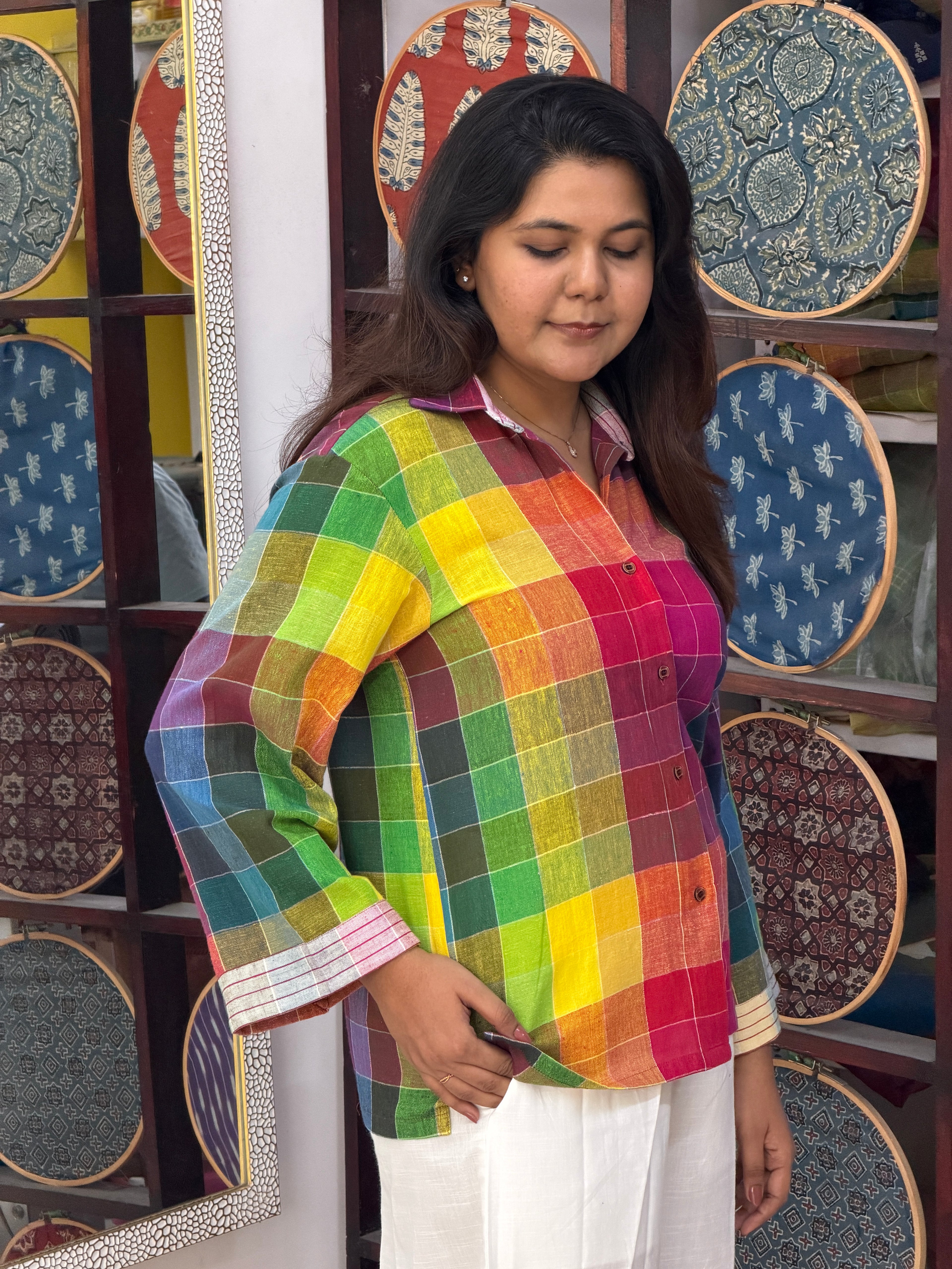 Rainbow Checks Handloom Kala Cotton Shirt