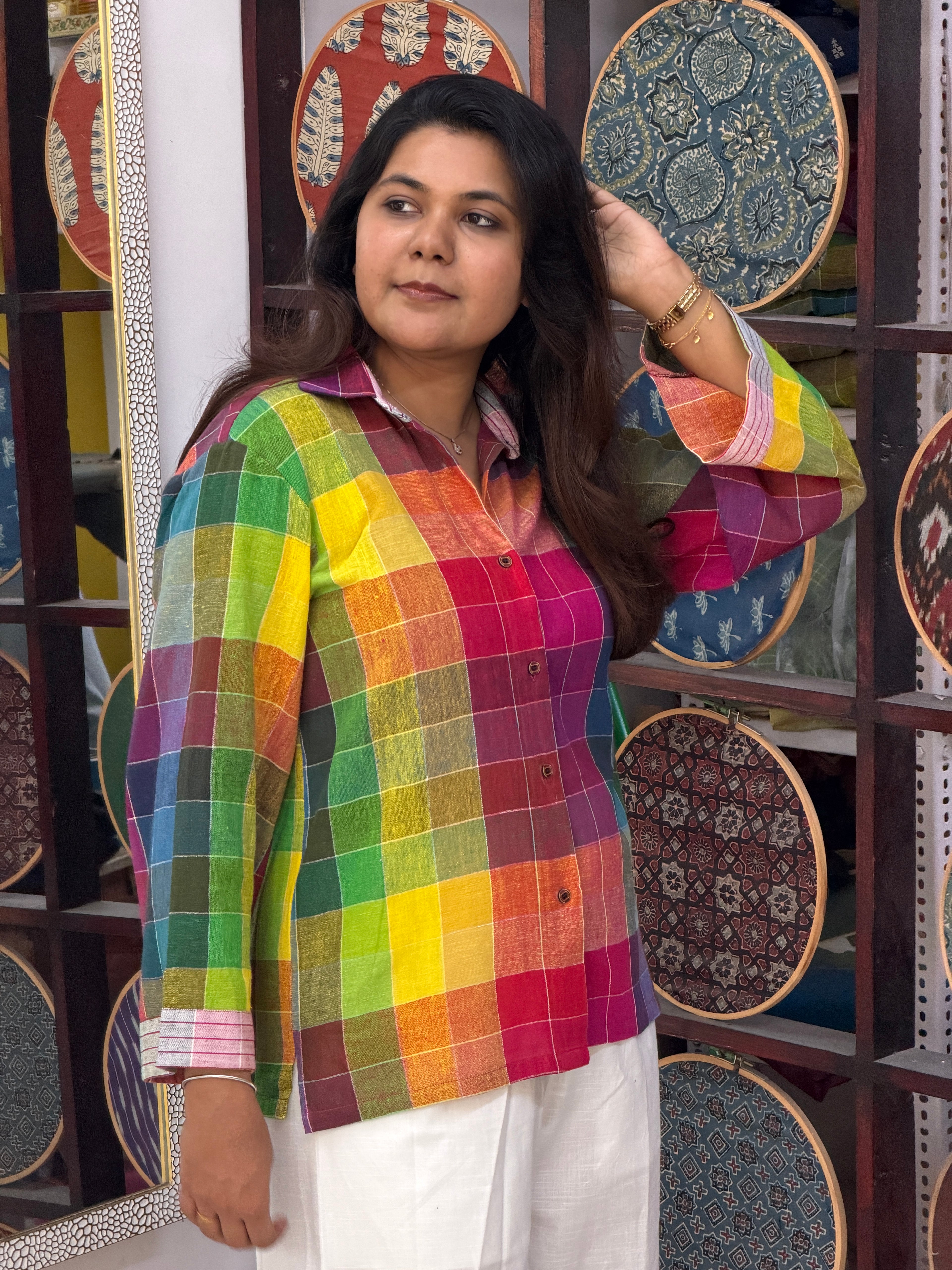 Rainbow Checks Handloom Kala Cotton Shirt