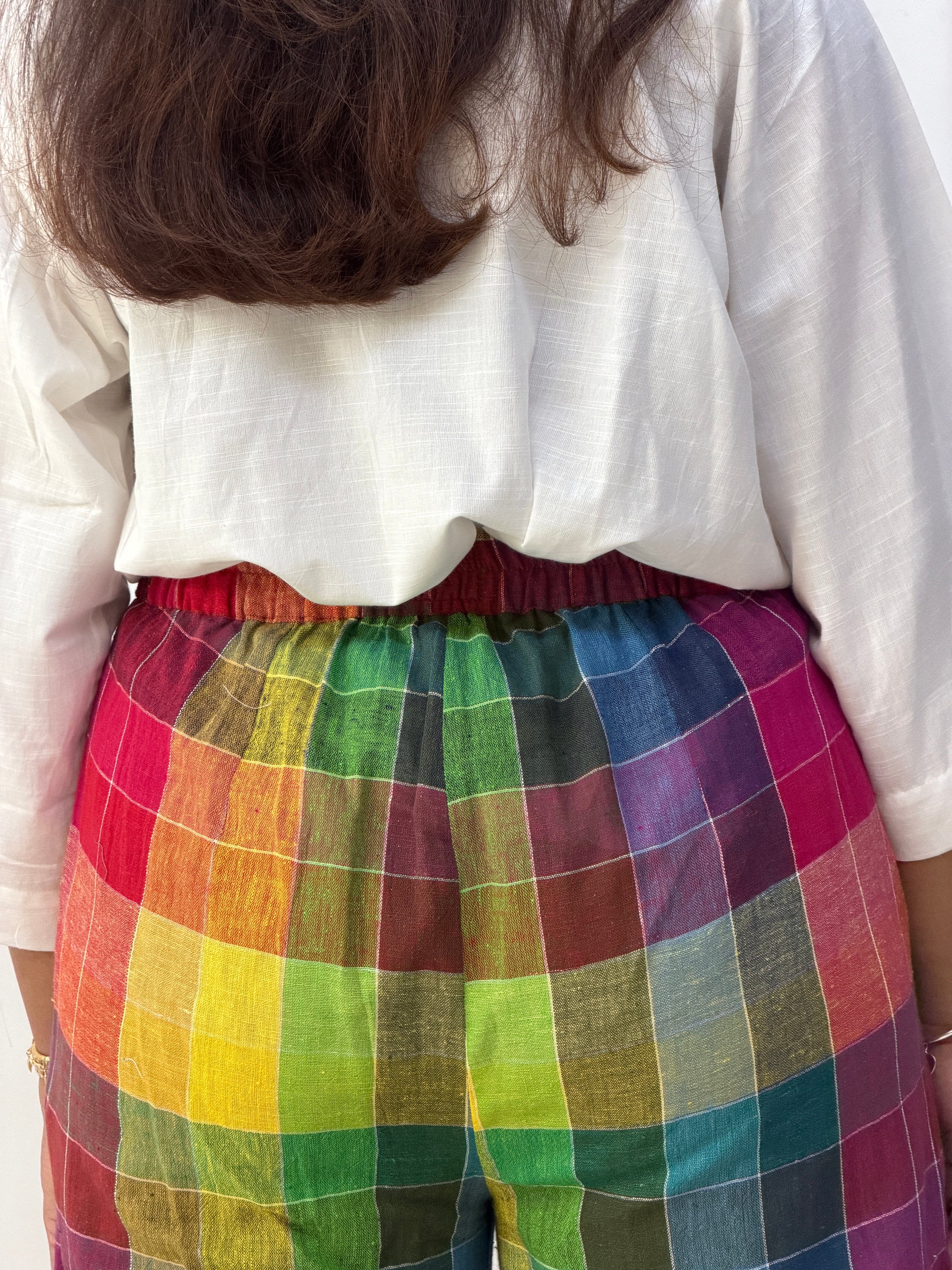 Rainbow Checks Handloom Kala Cotton Scallop Pants