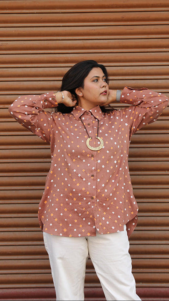 Cotton bandhini shirt - Caramel