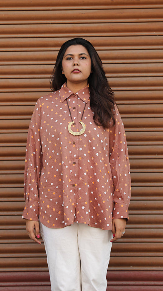 Cotton bandhini shirt - Caramel