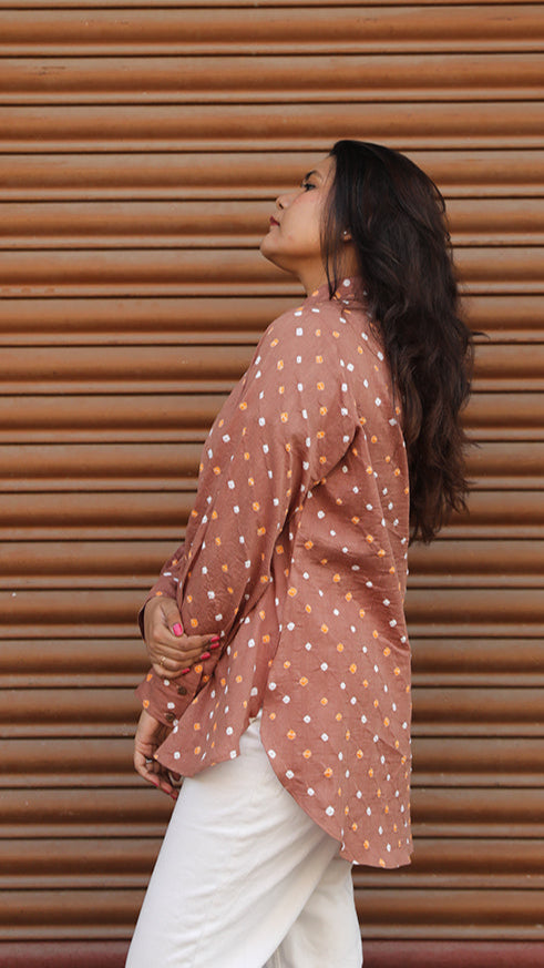 Cotton bandhini shirt - Caramel